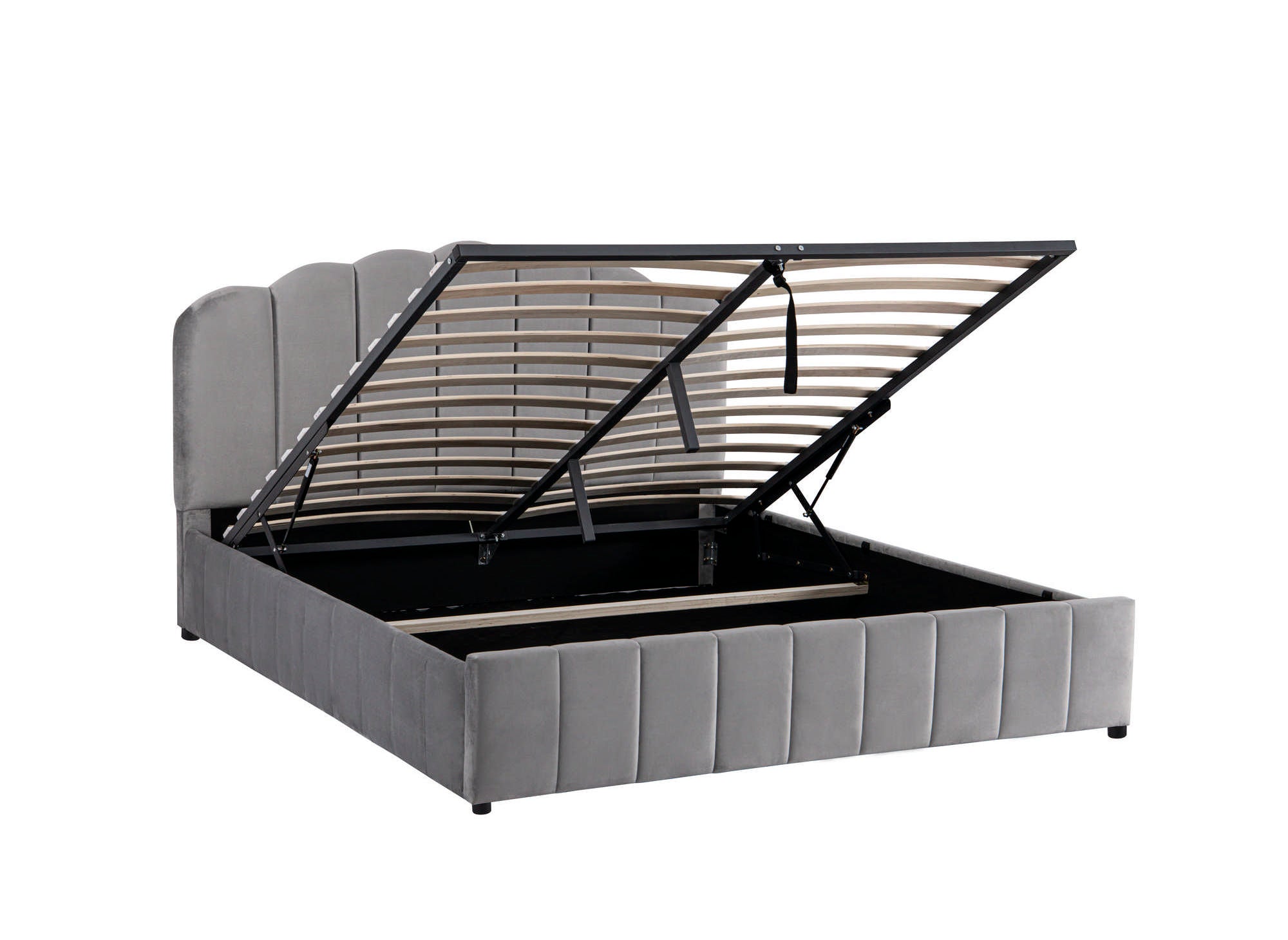 Cama con almacenaje ELVIRA de terciopelo gris 140x190 cm