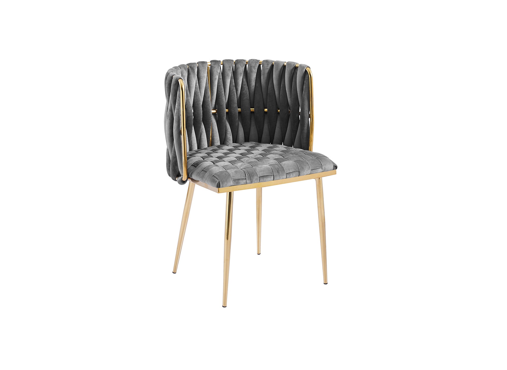 Juego de 2 sillas POLO en terciopelo gris con patas de metal dorado