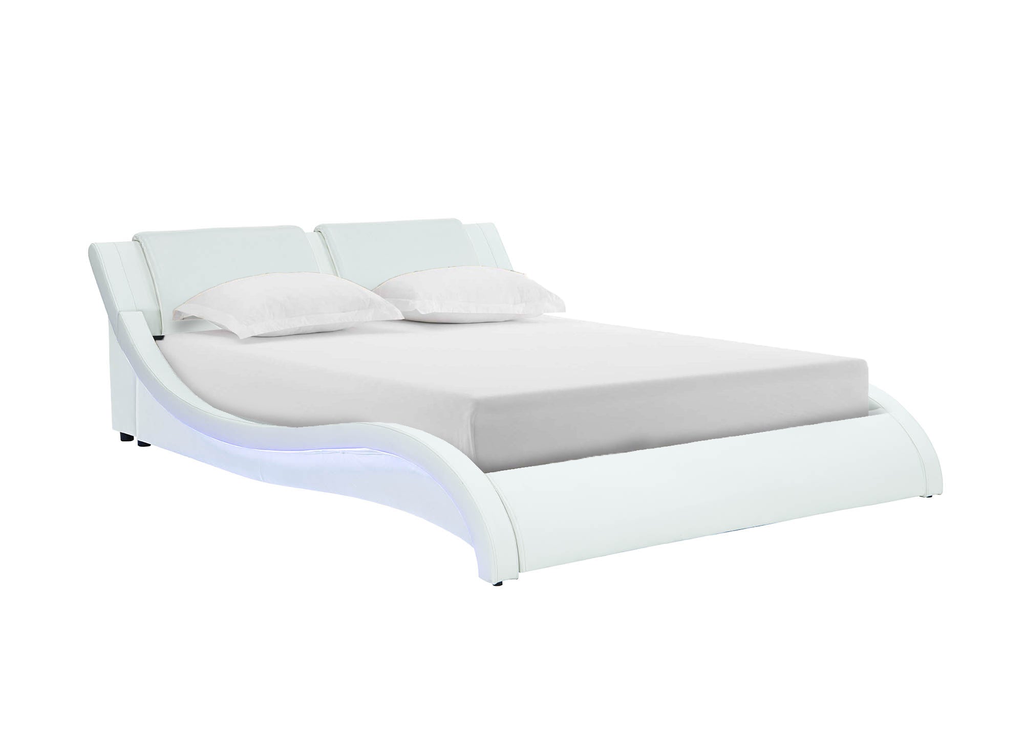 Cama ZEDA de piel sintética blanca con iluminación LED, 180x200 cm