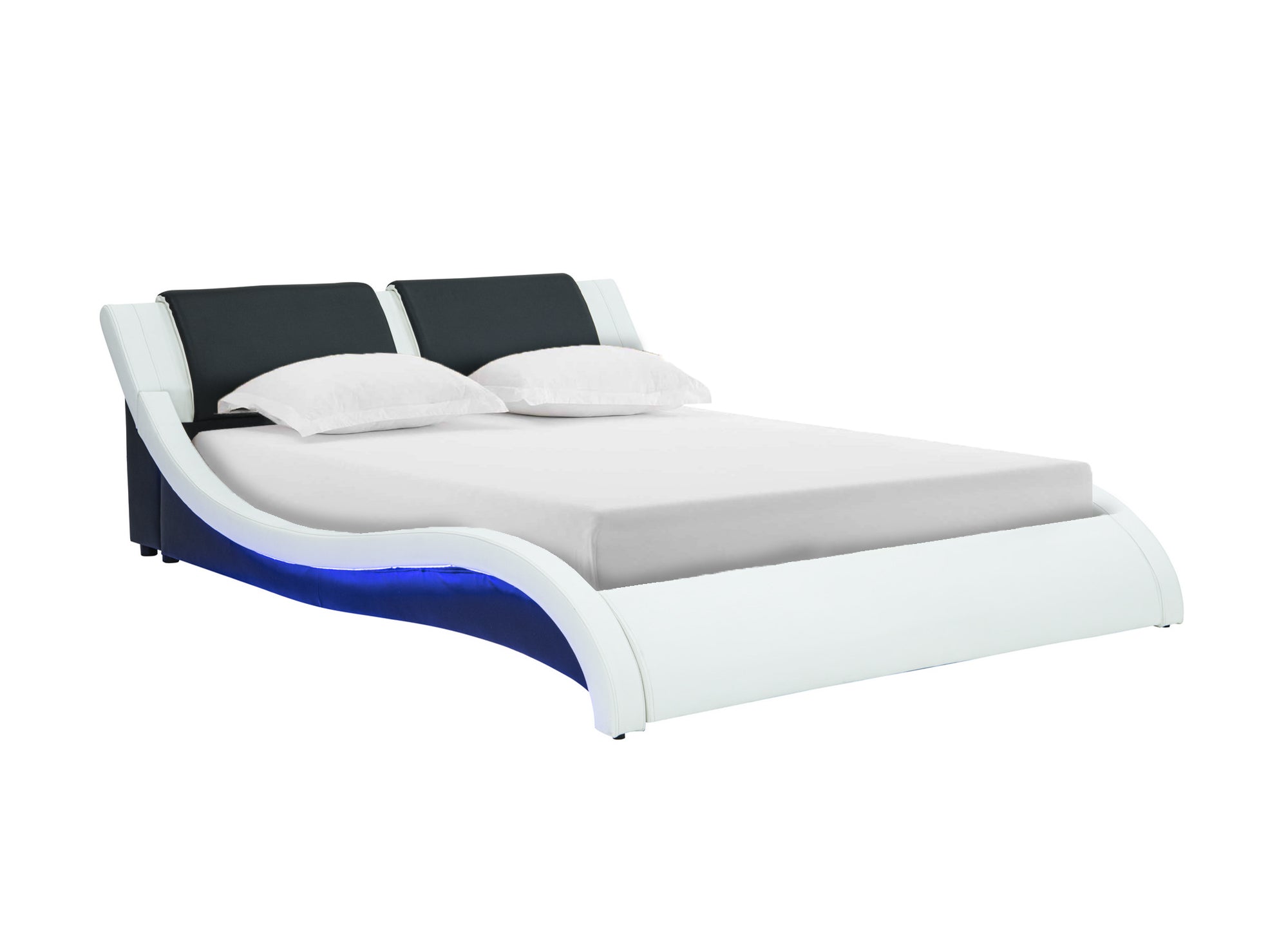 Cama ZEDA de piel sintética blanca y negra con iluminación LED, 180x200 cm