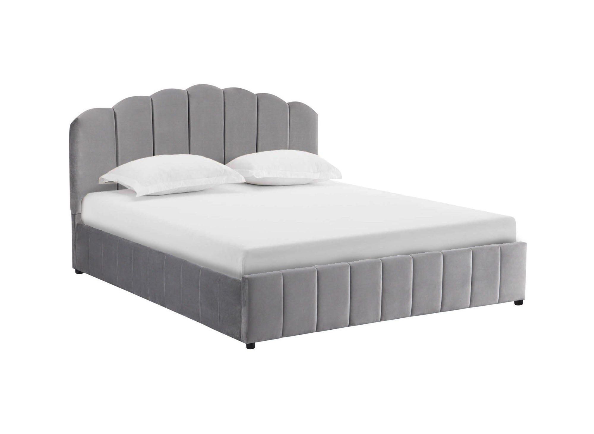 Cama con almacenaje ELVIRA de terciopelo gris 140x190 cm