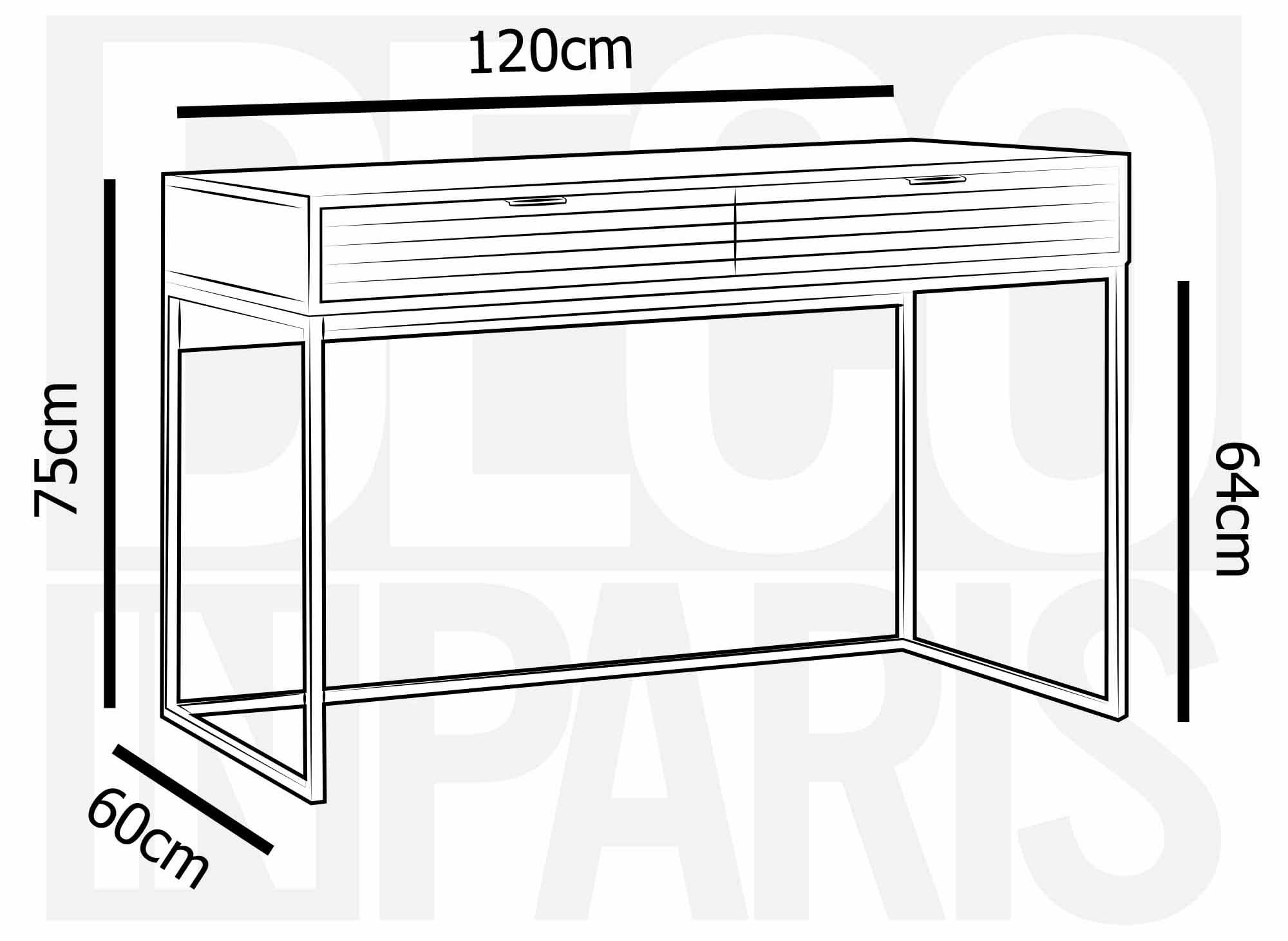 Escritorio TISSIA con 2 cajones en madera clara y metal negro