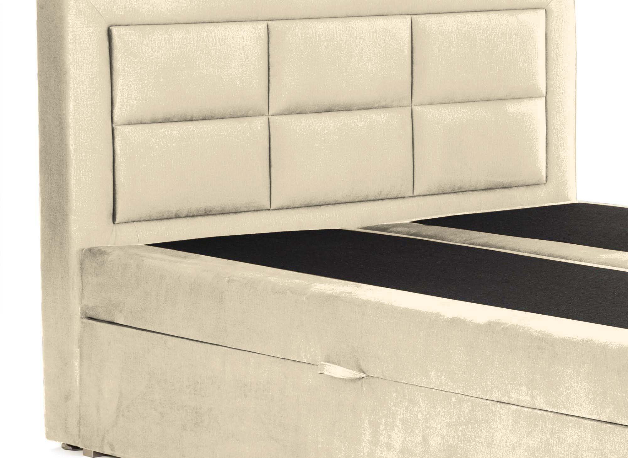 Cama con somier DAKOTA de 180x200 con compartimento de almacenamiento en terciopelo beige