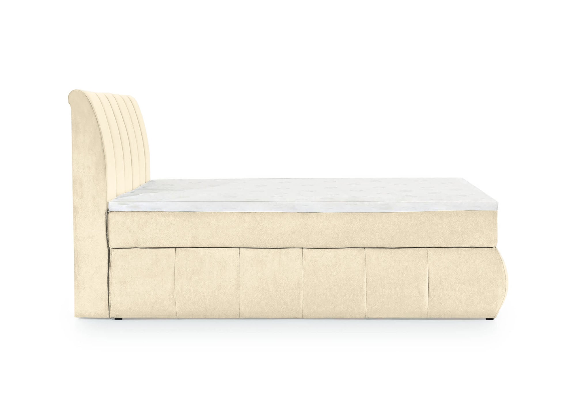Cama con somier VALERIA de 160x200 con compartimento de almacenaje en terciopelo beige