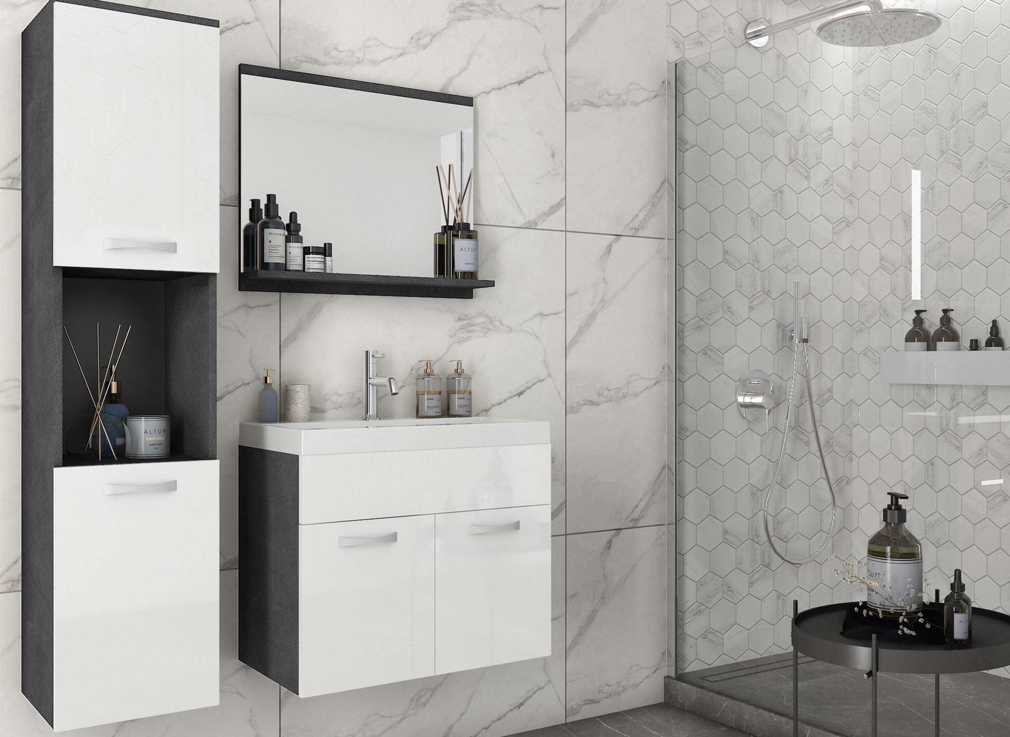 Conjunto de muebles de baño de diseño suspendidos HARMONY - Gris oscuro y blanco