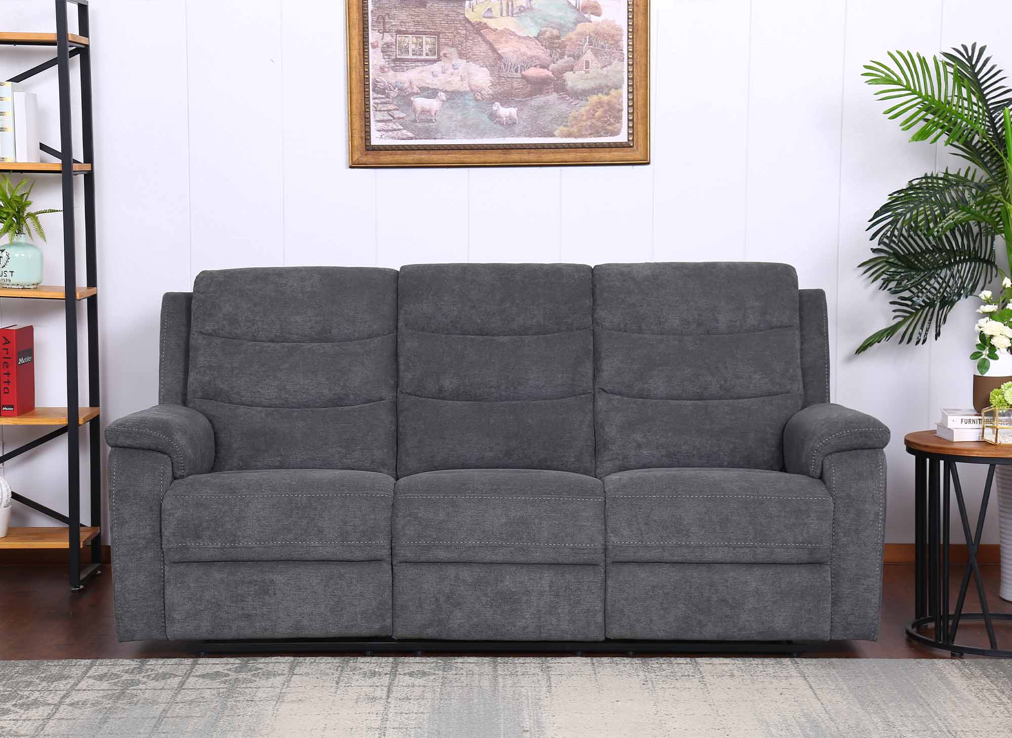 Sofá reclinable eléctrico de 3 plazas RICHARD en tela gris oscuro