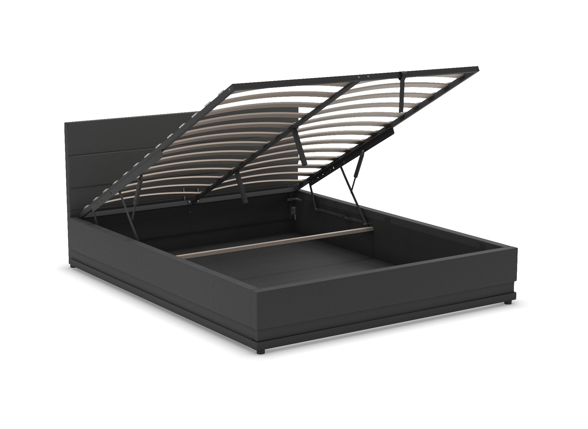 Cama con almacenaje ELENCE de piel sintética negra, 180x200 cm