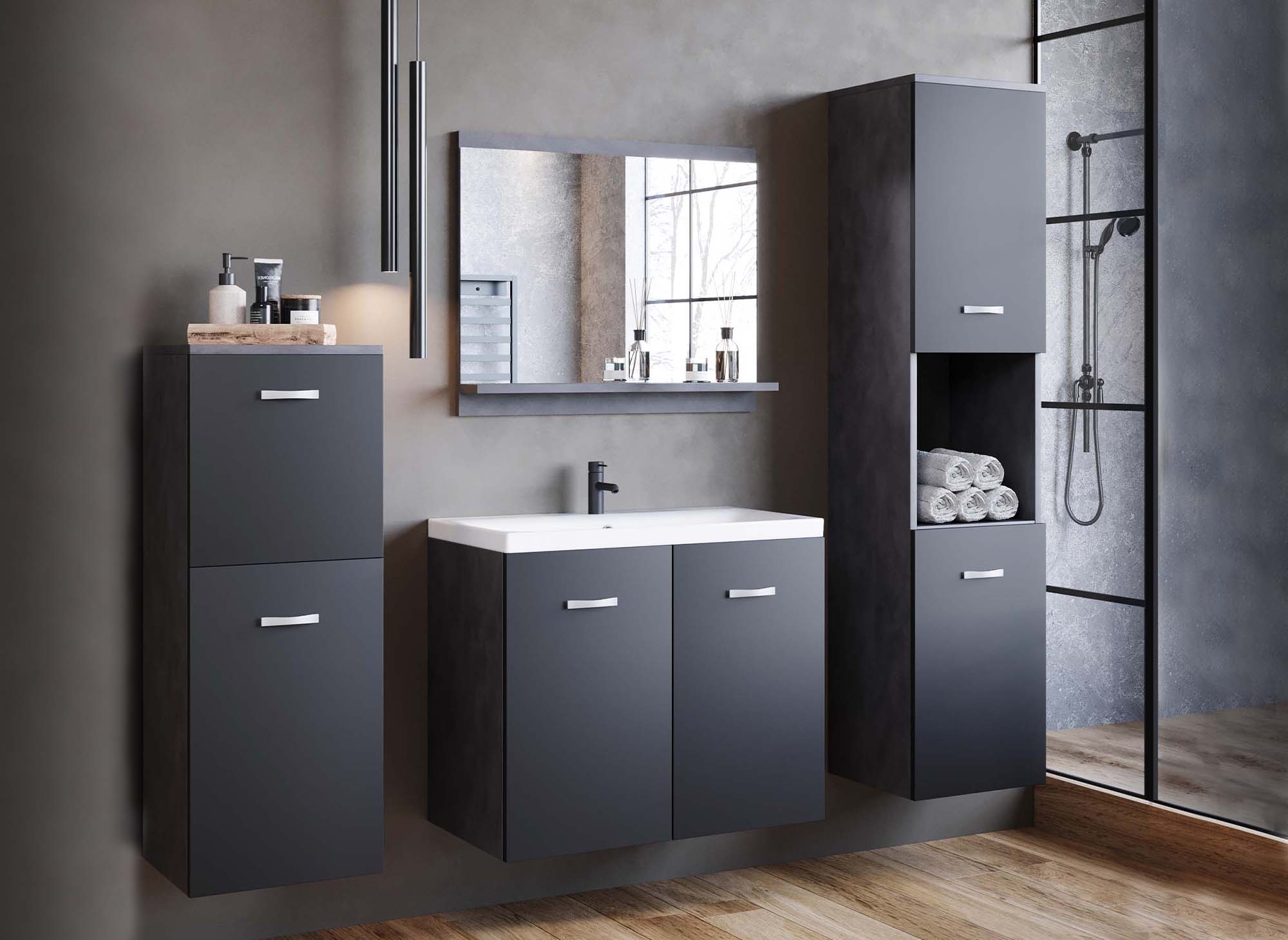Conjunto de muebles de baño de diseño ALBY para colgar en la pared - Gris antracita y negro