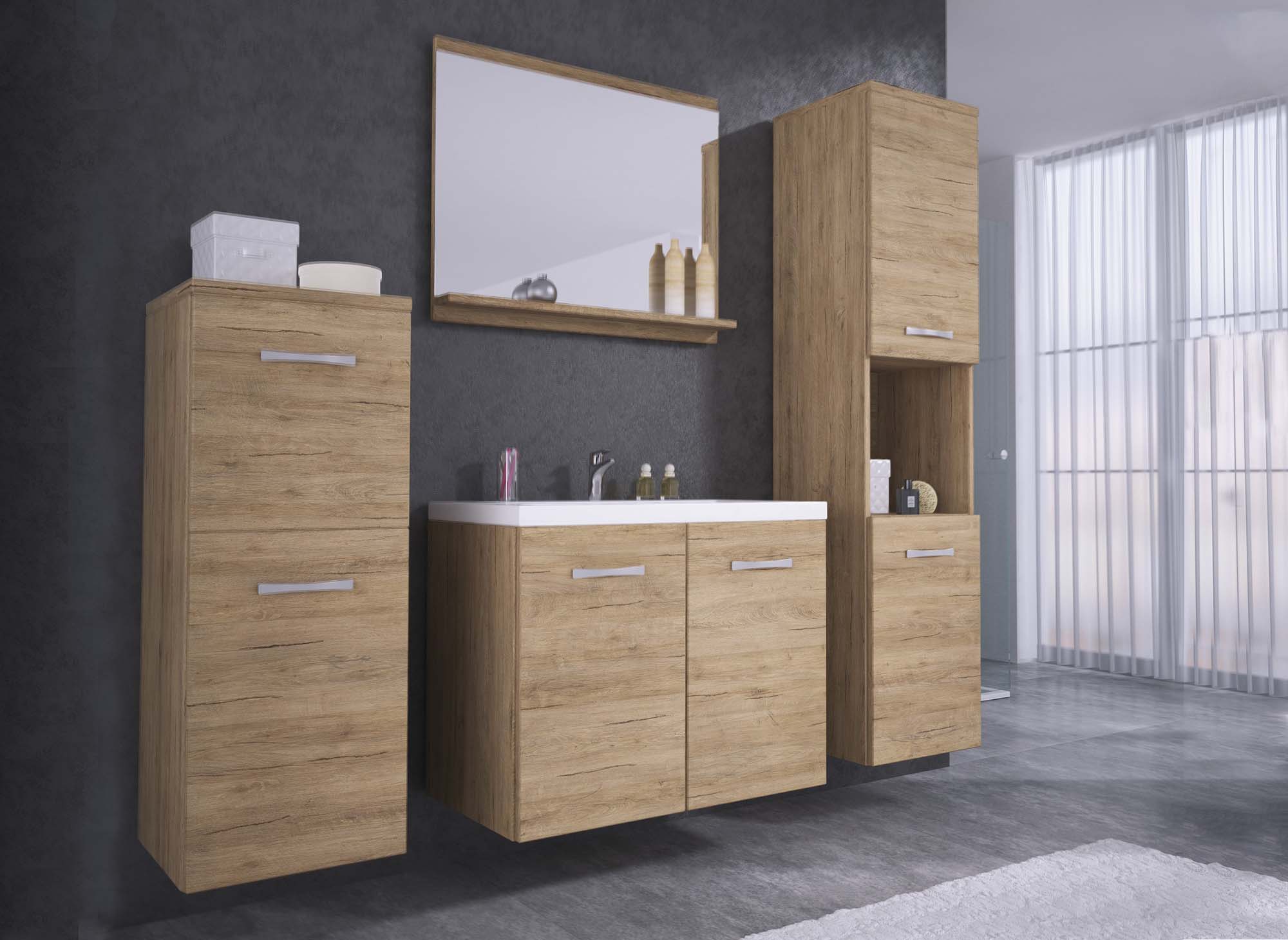 Conjunto de muebles de baño de diseño ALBY para montaje en pared - Madera