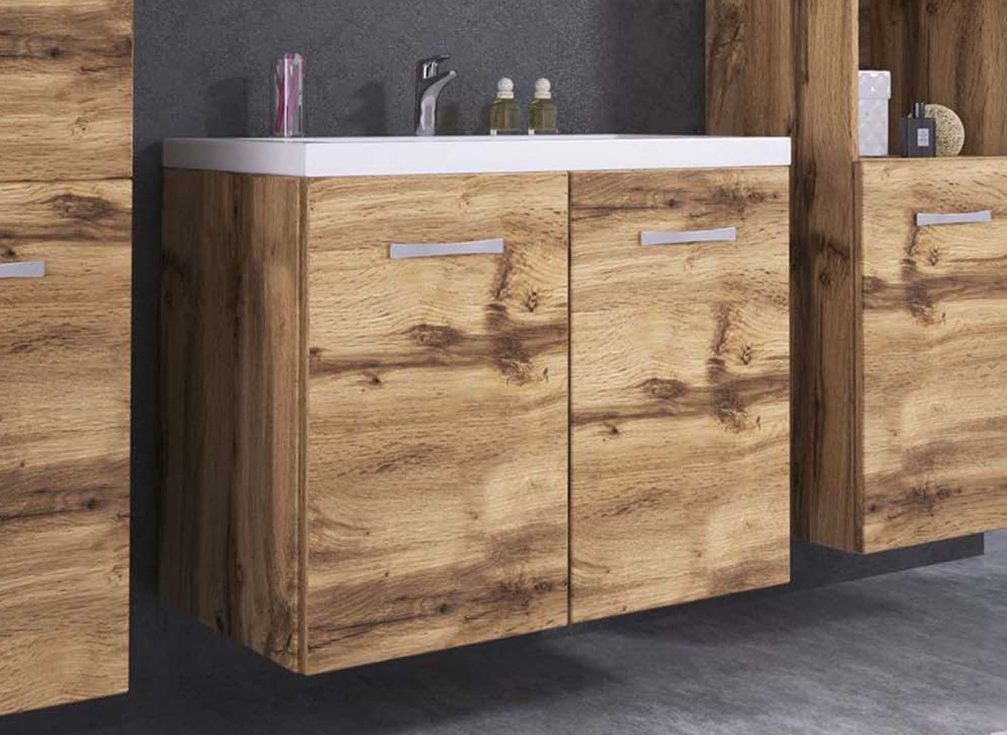 Conjunto de muebles de baño de diseño ALBY para montaje en pared - Roble envejecido