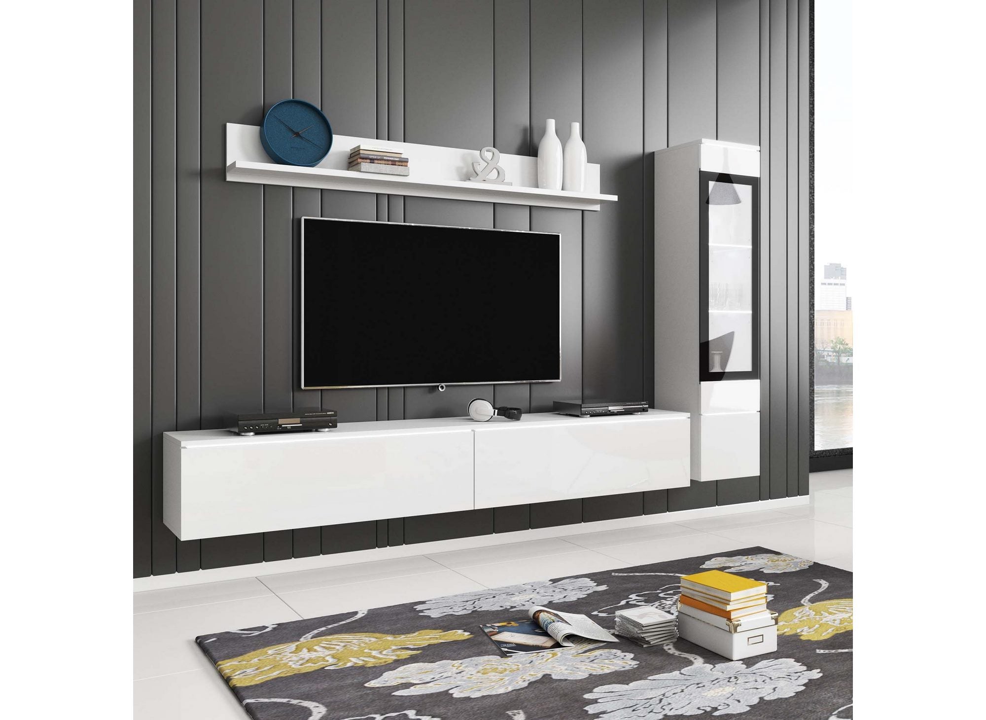 Mueble de TV contemporáneo lacado en blanco con iluminación LED - VERONICA