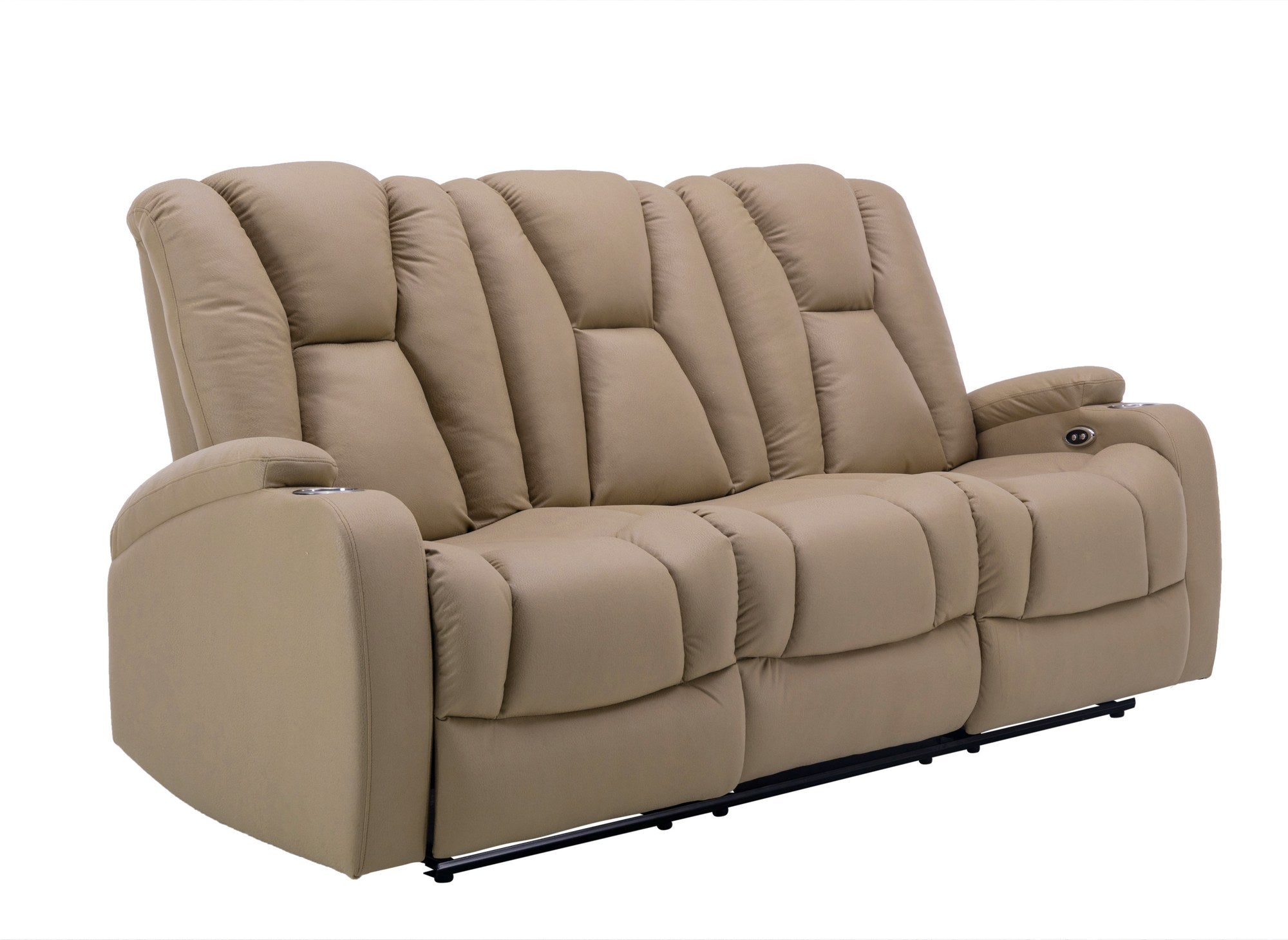 Sofá reclinable eléctrico de 3 plazas EL CLARENCE en tejido de microfibra beige