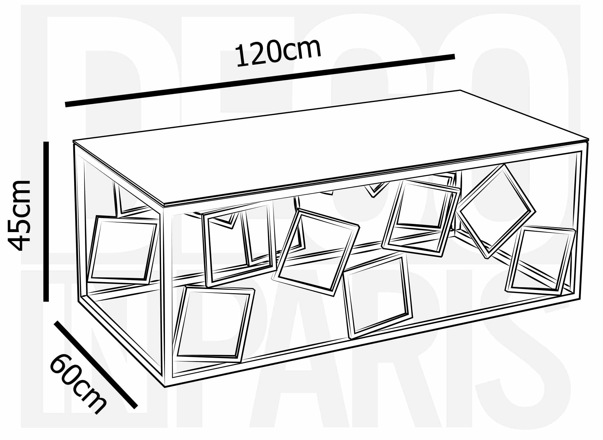 Mesa de centro rectangular de diseño ARVI en vidrio y metal dorado