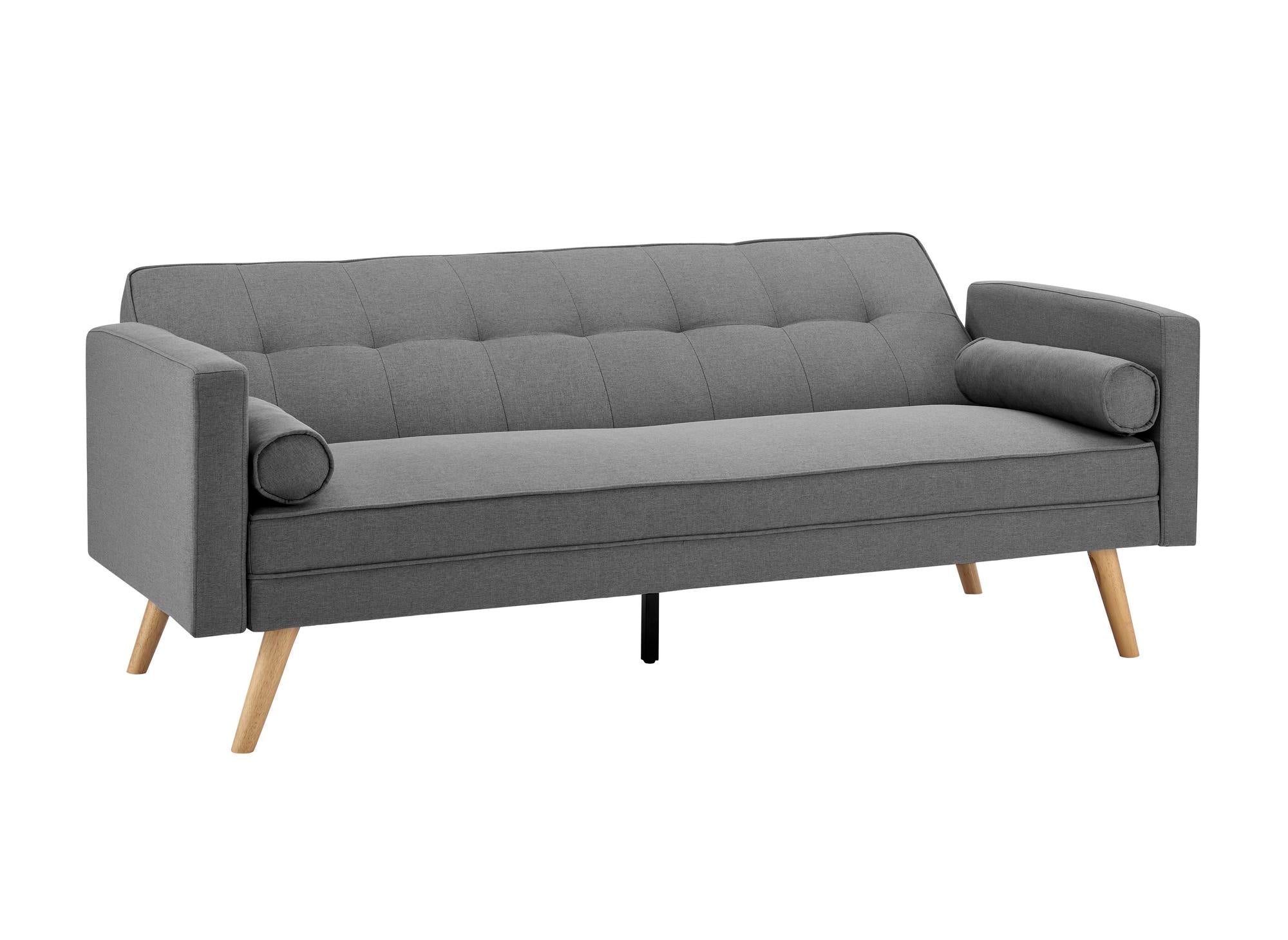 Sofá cama TANIA de tela gris con mecanismo clic-clac