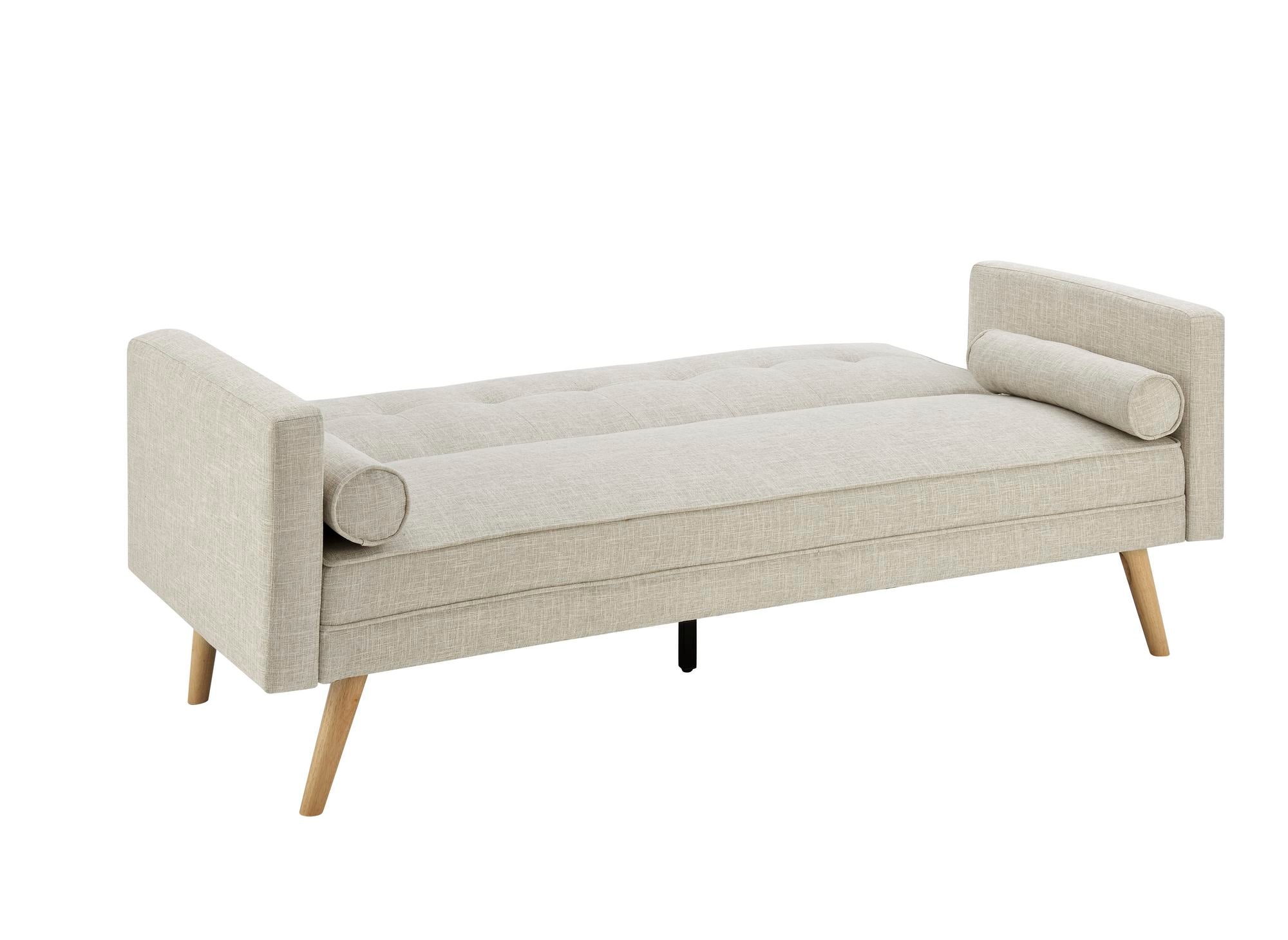 Sofá cama TANIA de tela beige con mecanismo clic-clac