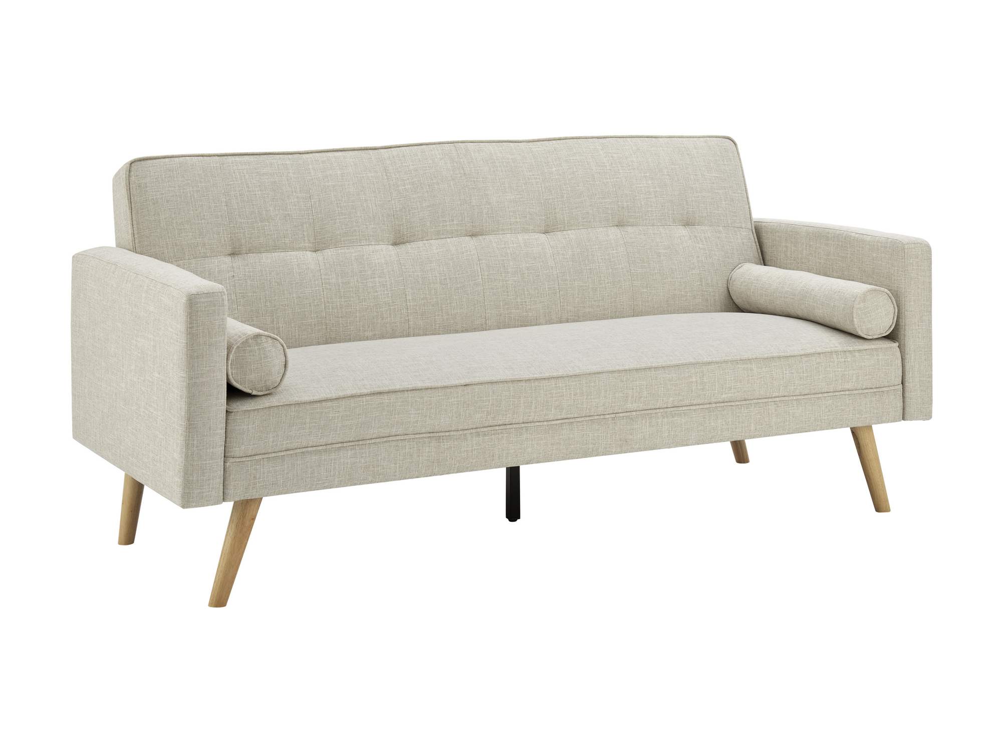 Sofá cama TANIA de tela beige con mecanismo clic-clac