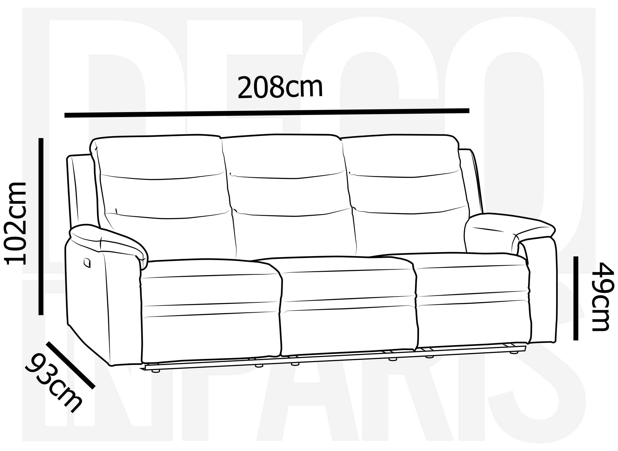 Sofá reclinable eléctrico de 3 plazas RICHARD en tela gris oscuro