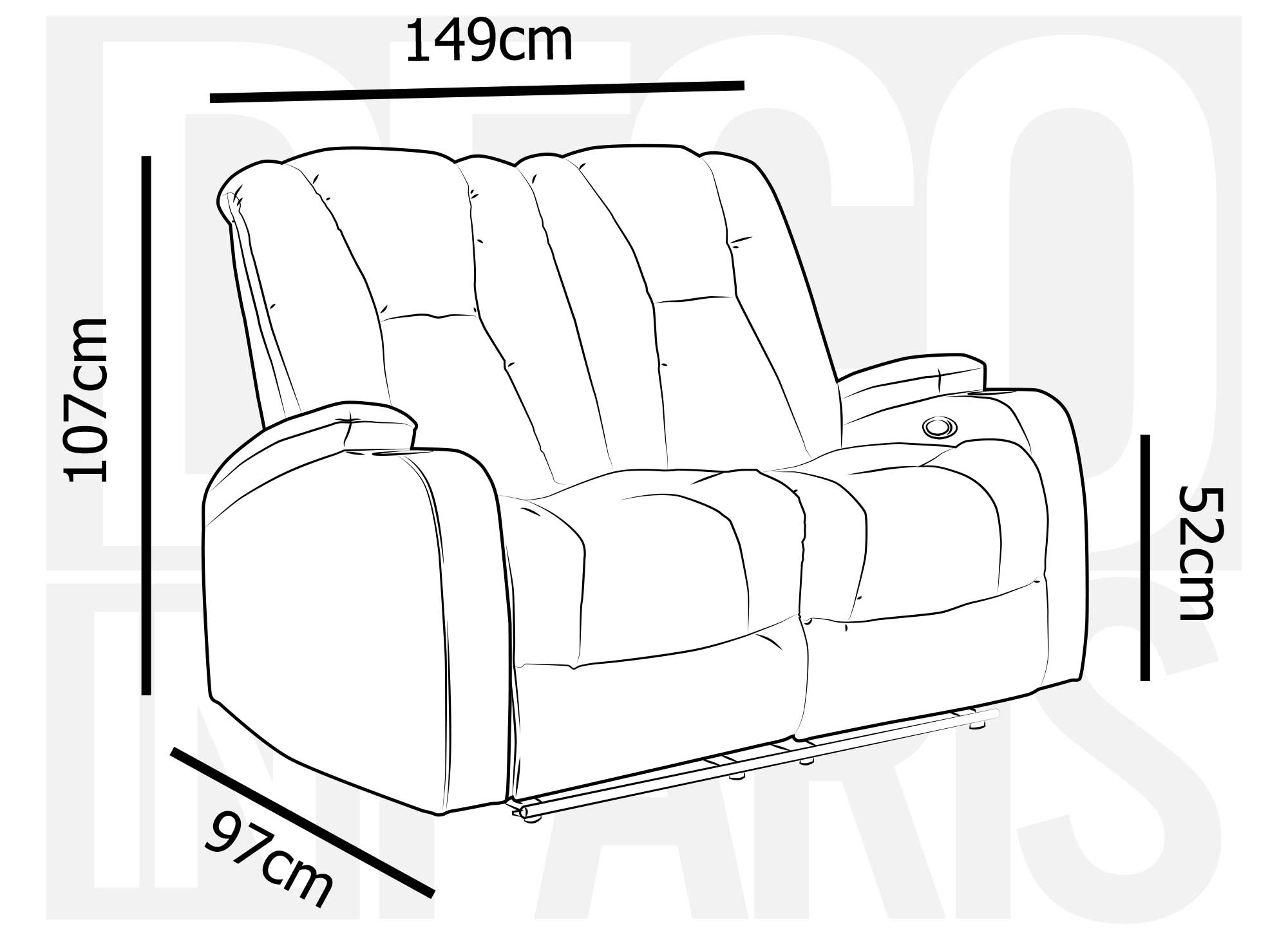 Sofá reclinable de 2 plazas CLARENCE en tejido de microfibra marrón
