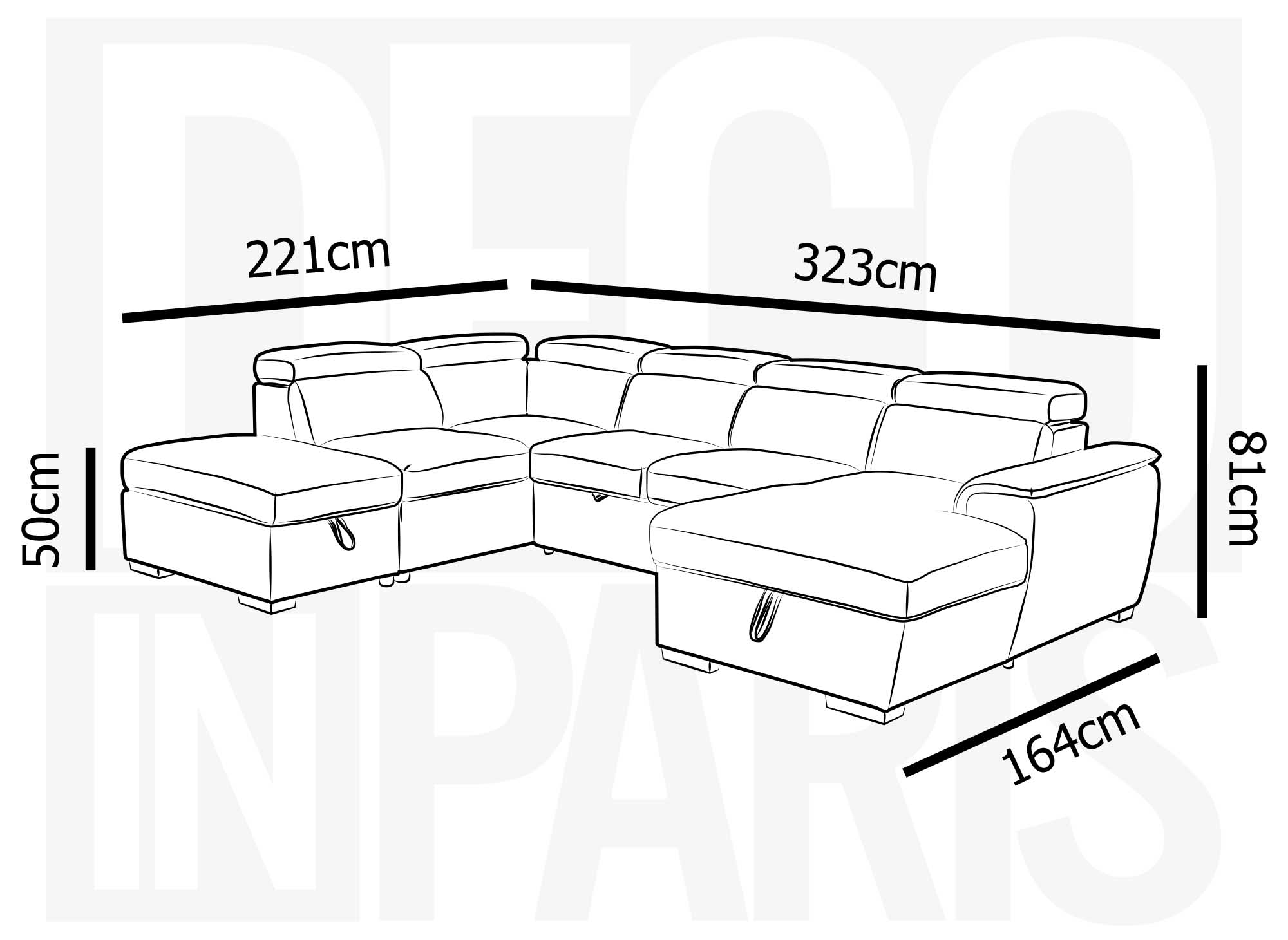 Sofá cama y panorámico OLIVER con compartimento de almacenamiento en tela beige - Esquina derecha