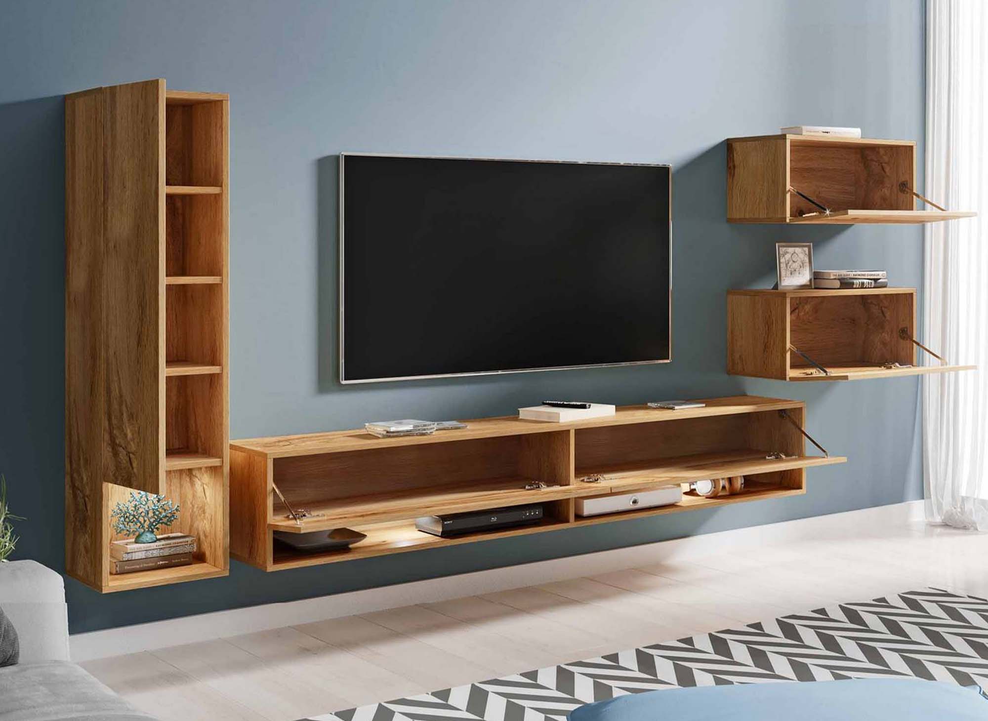 Mueble de TV contemporáneo de roble con iluminación LED - AMANDA