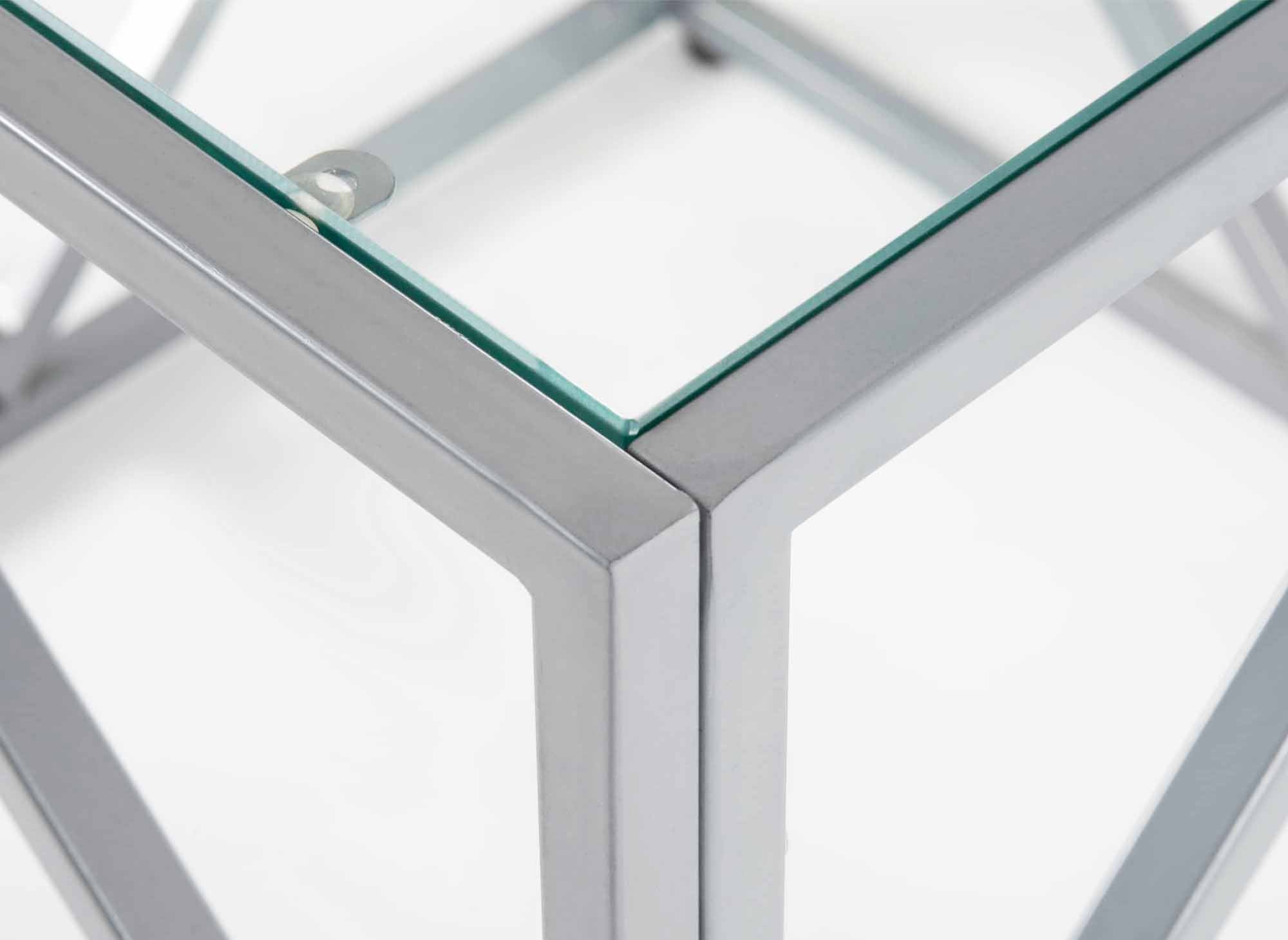 Mesa de centro cuadrada de diseño ELIO en vidrio y metal