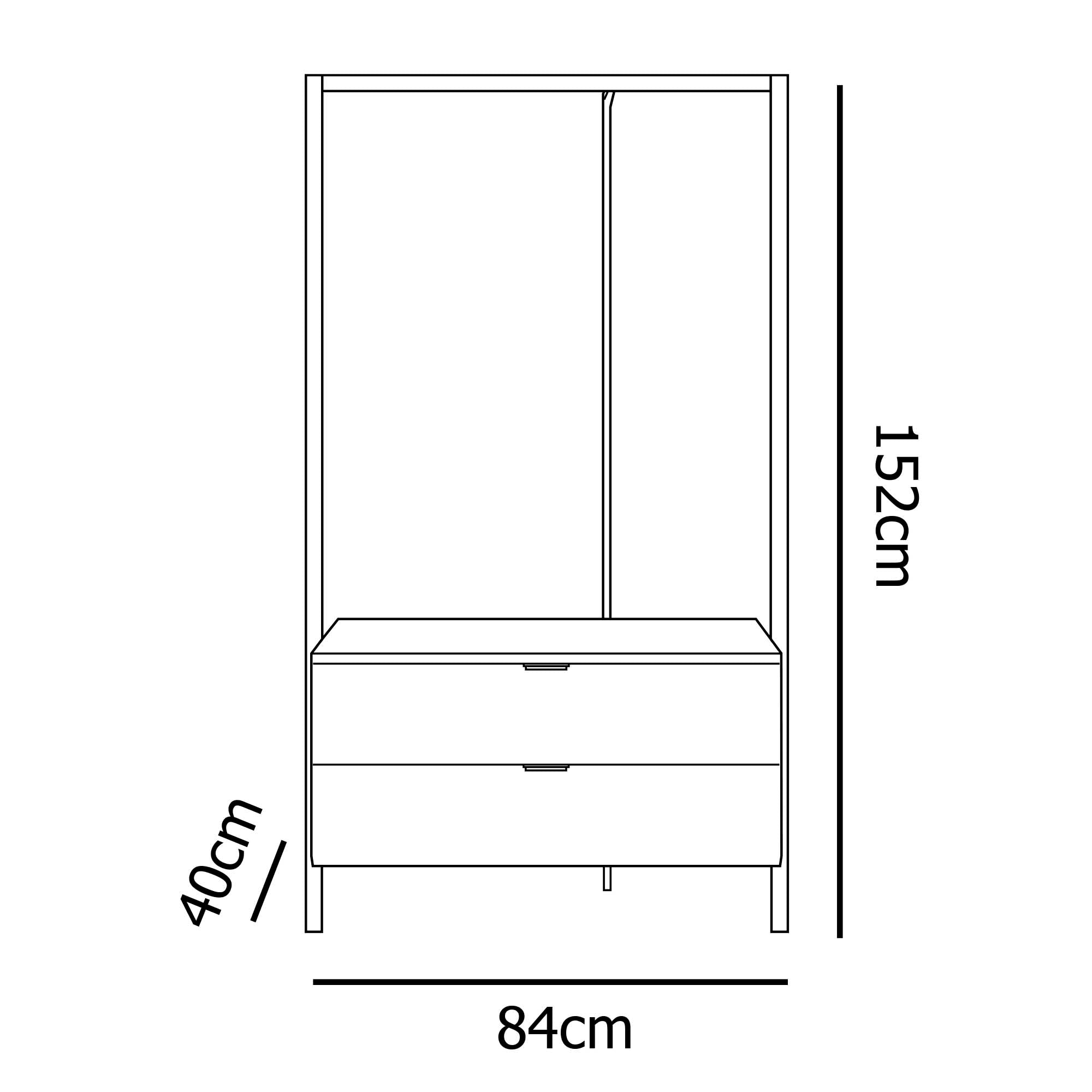 Mueble de entrada GLENN con estante y 2 cajones en madera y metal