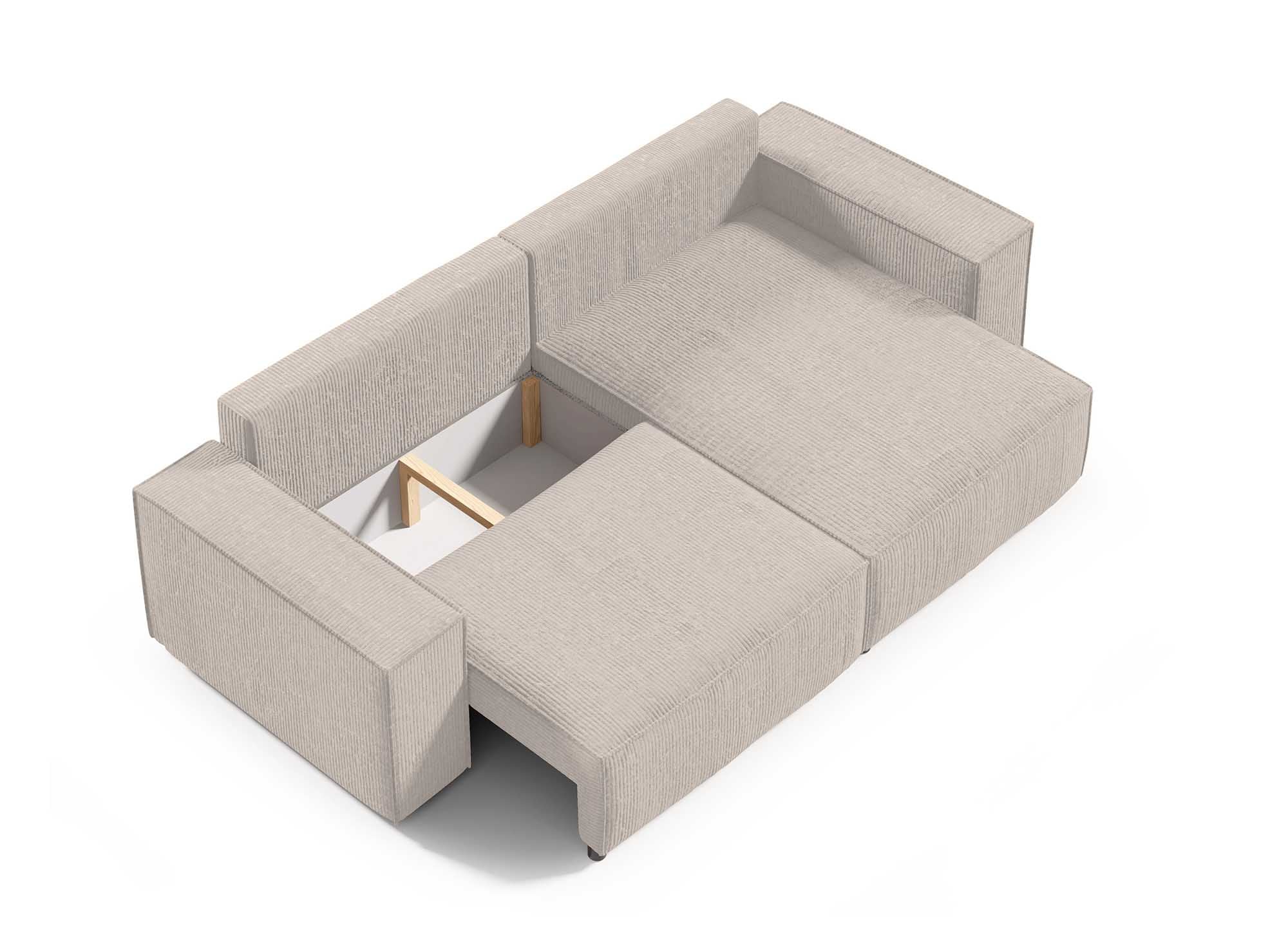 Sofá esquinero convertible y reversible con almacenaje en pana beige JADE MINI