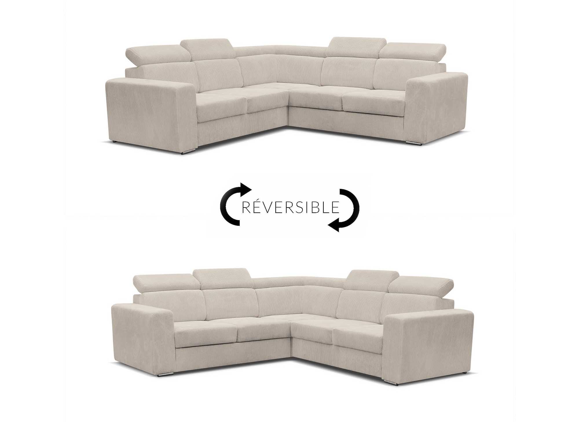 Sofá esquinero convertible y reversible MERYL en pana beige