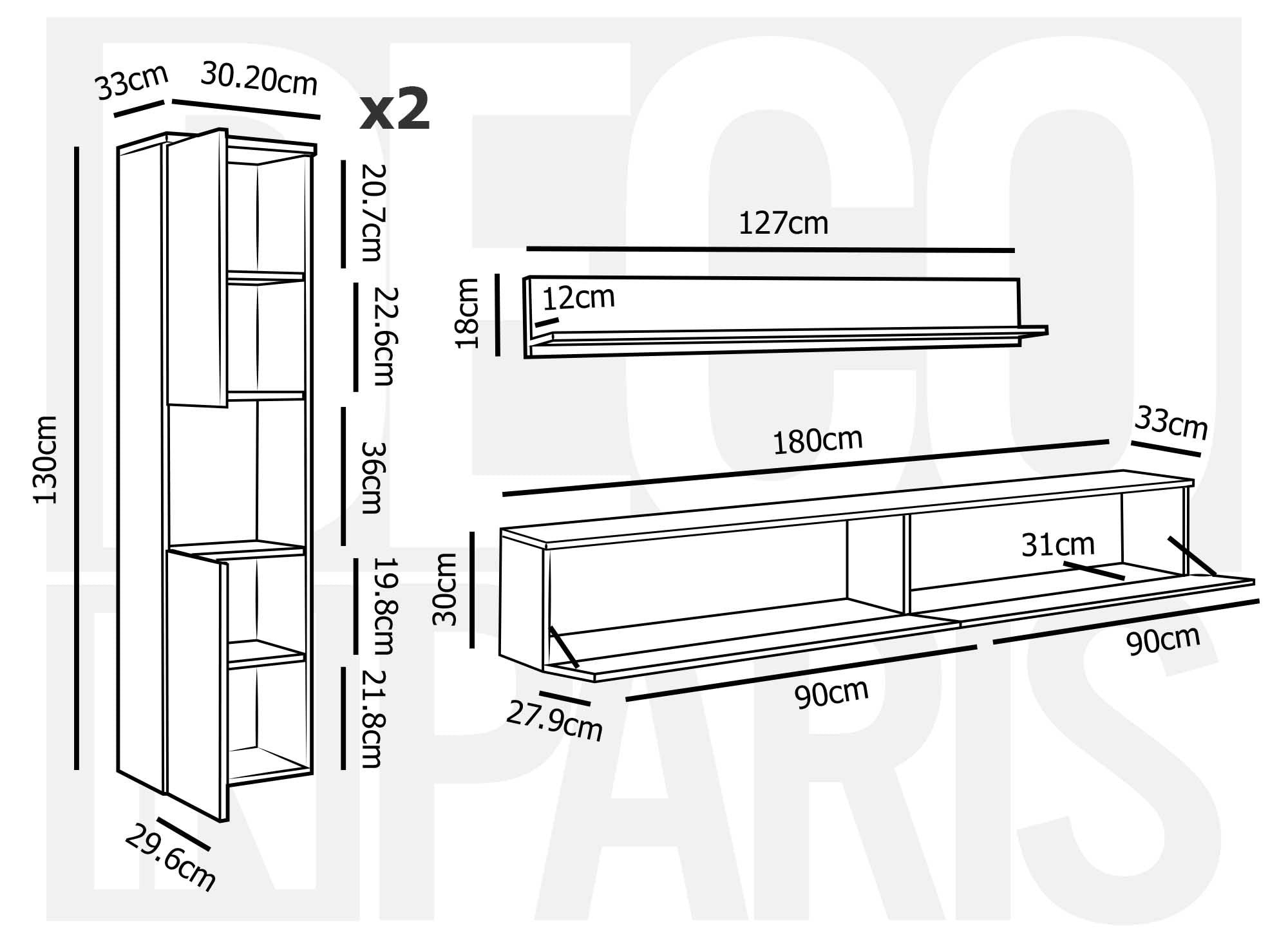 Mueble de TV contemporáneo de roble con iluminación LED - ELIOTE XL