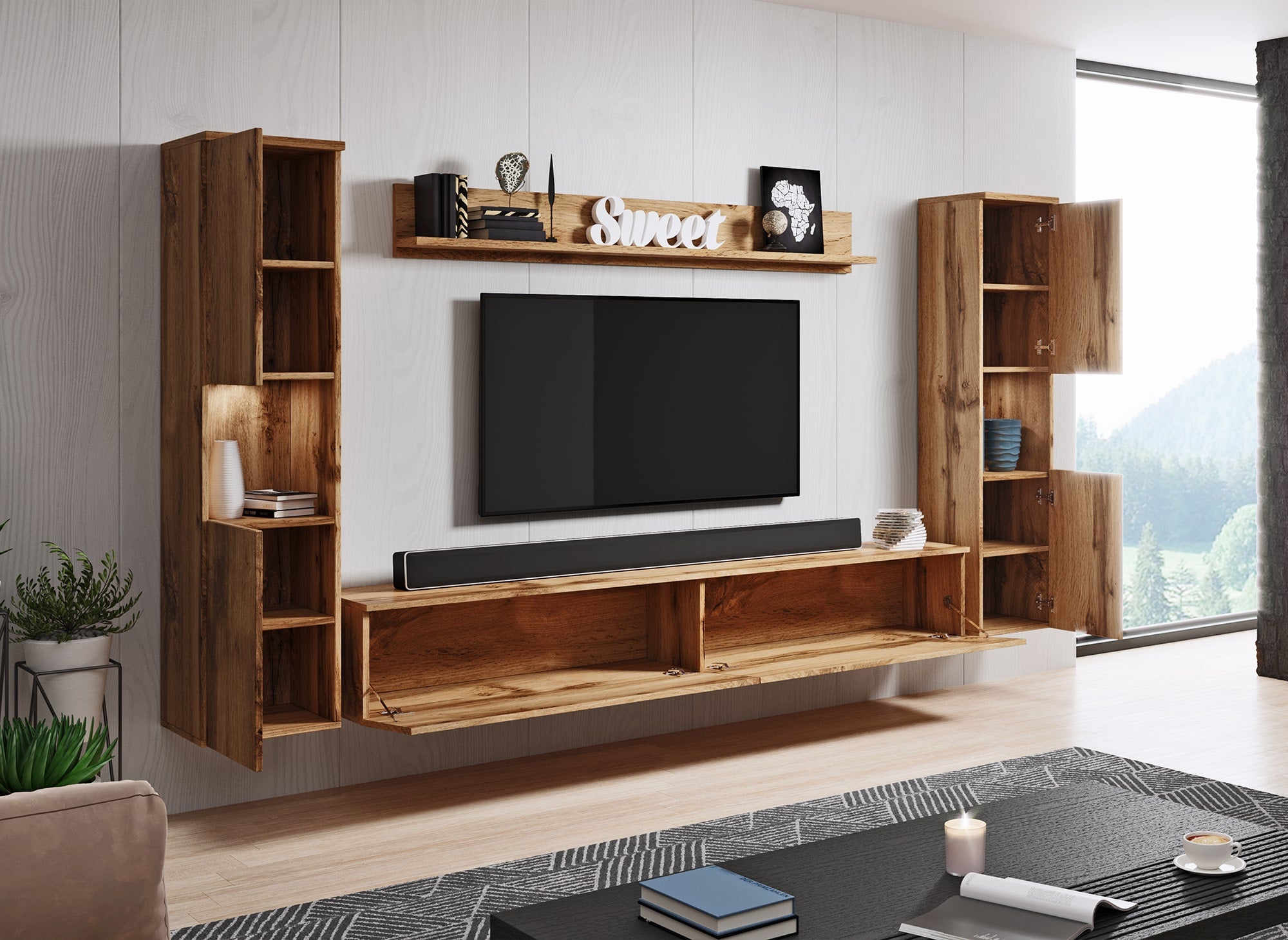 Mueble de TV contemporáneo de roble con iluminación LED - ELIOTE XL