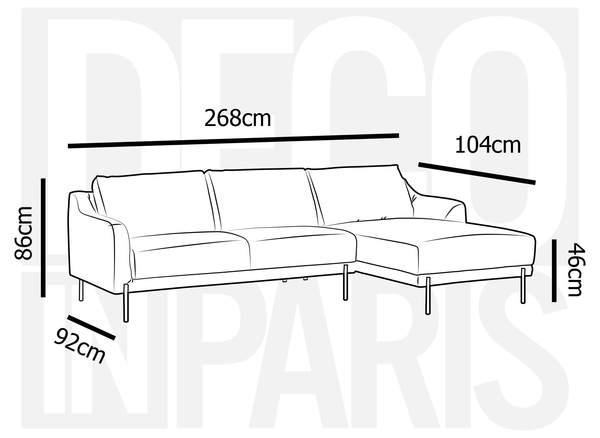 Sofá esquinero CELINE con chaise longue en terciopelo azul - Esquina derecha