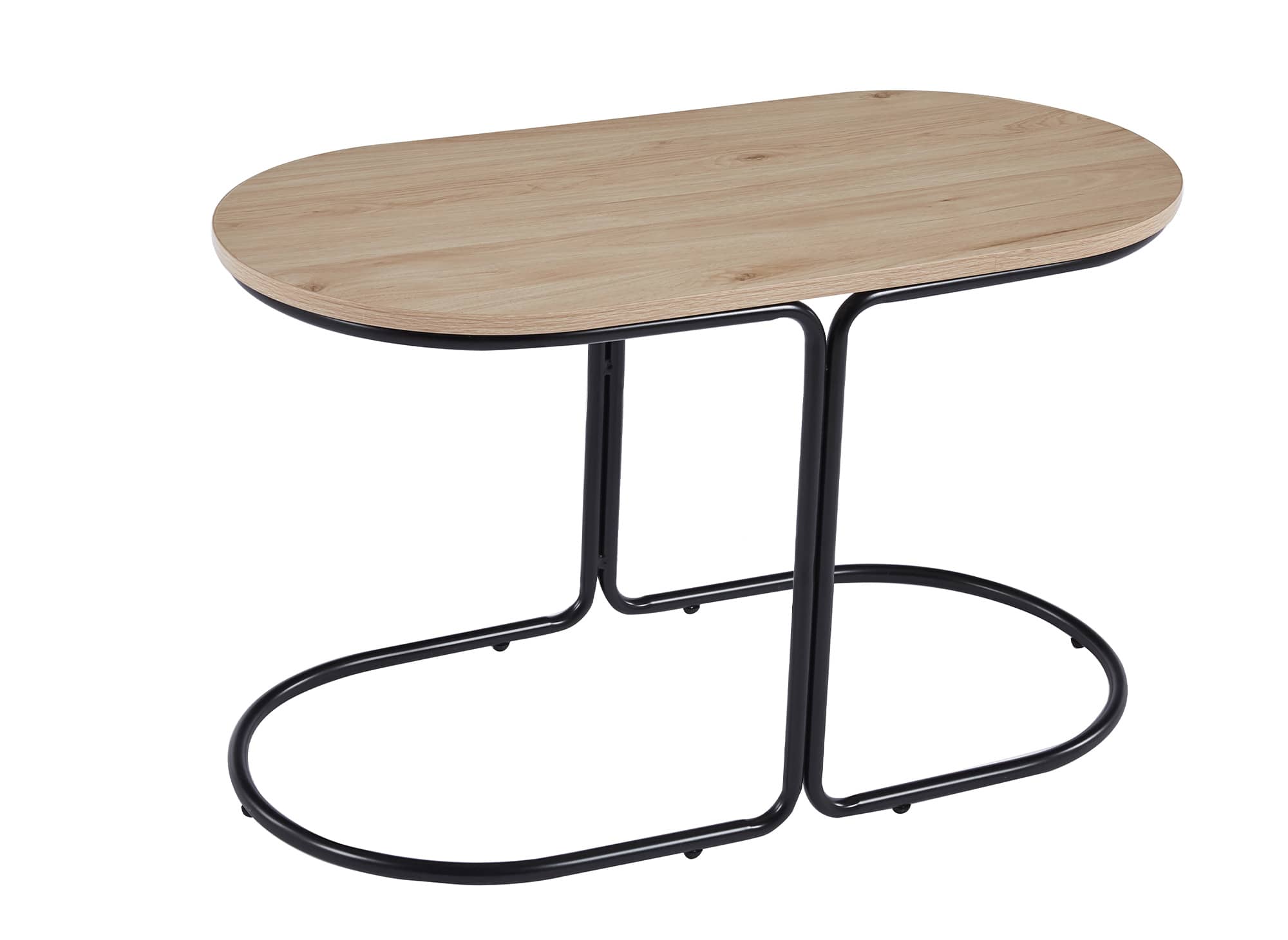 Conjunto de mesa de centro JUDITH en color madera con 2 pufs de tela beige