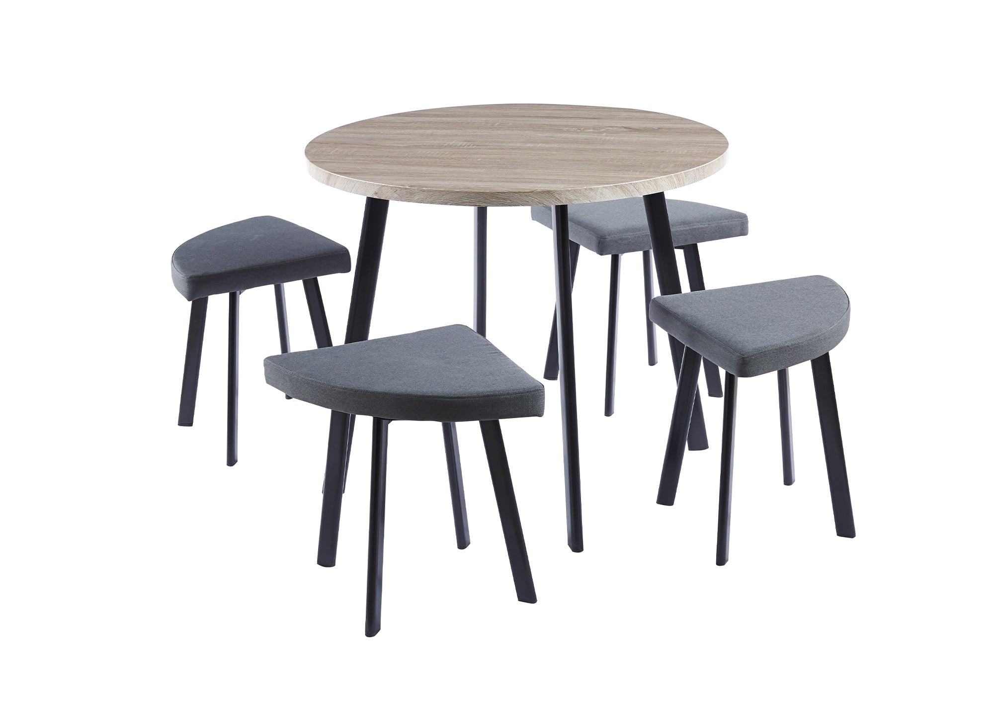 Conjunto de mesa de comedor IRINA de madera gris claro con 4 taburetes grises