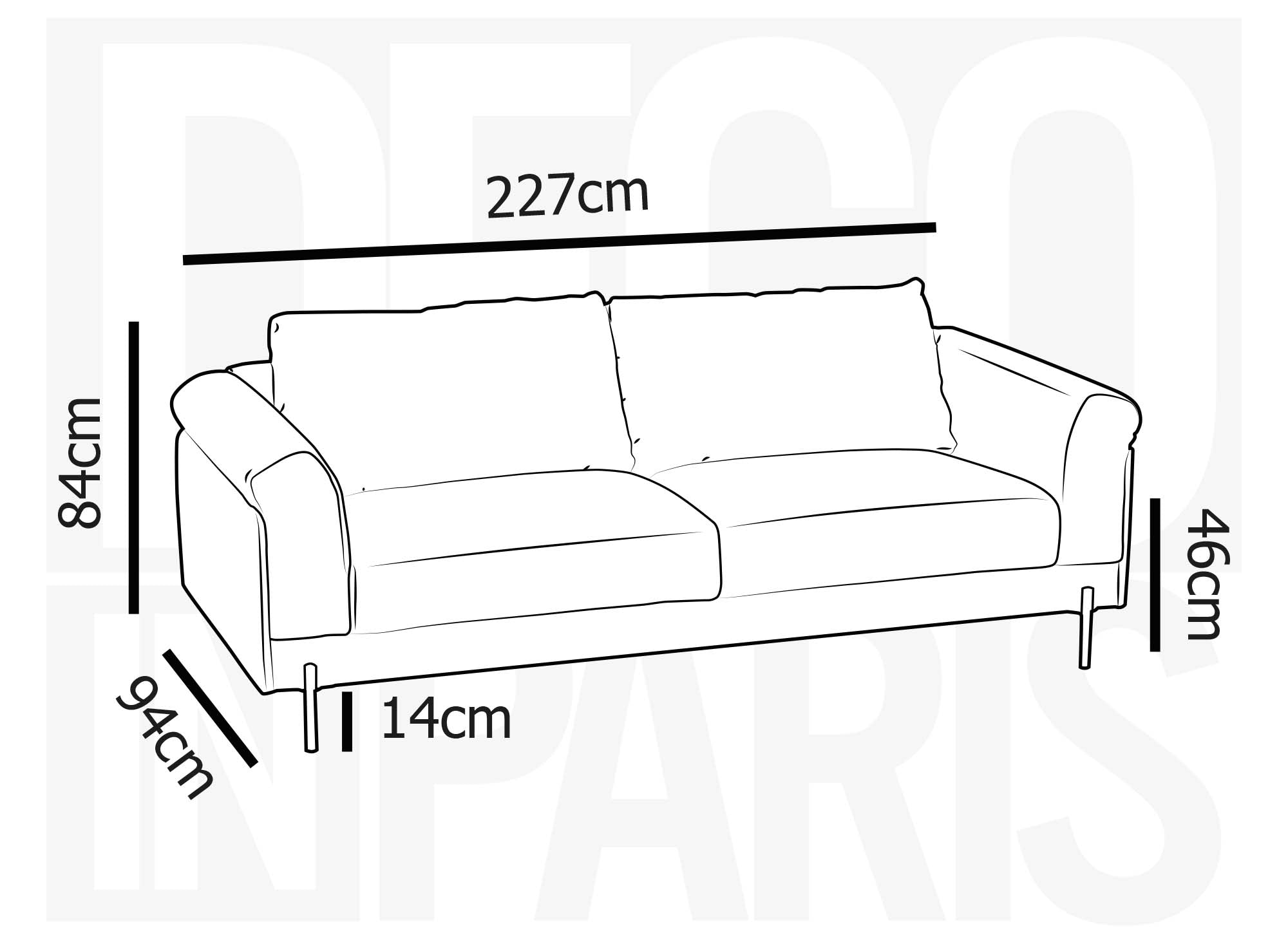Sofá recto contemporáneo de 3 plazas LEIA en tela gris claro