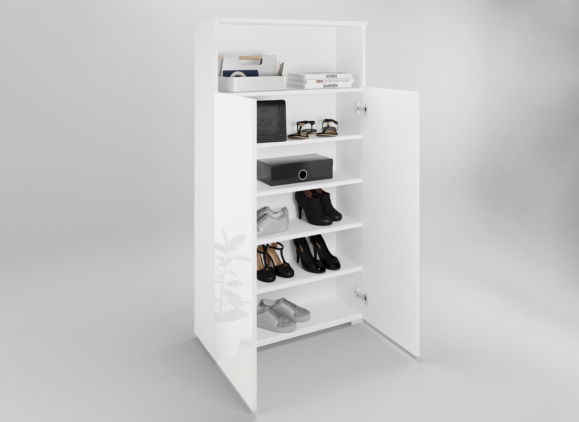 Zapatero BAKI blanco con 5 compartimentos y 1 nicho