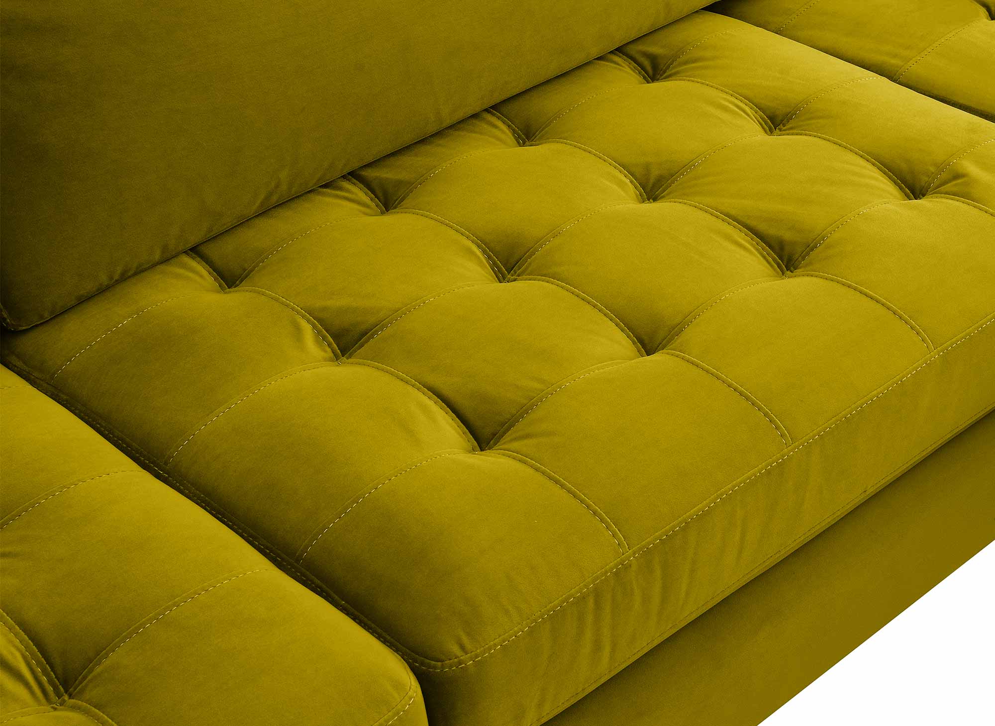 Sofá esquinero escandinavo SALAMBO en terciopelo verde dorado - Esquina izquierda