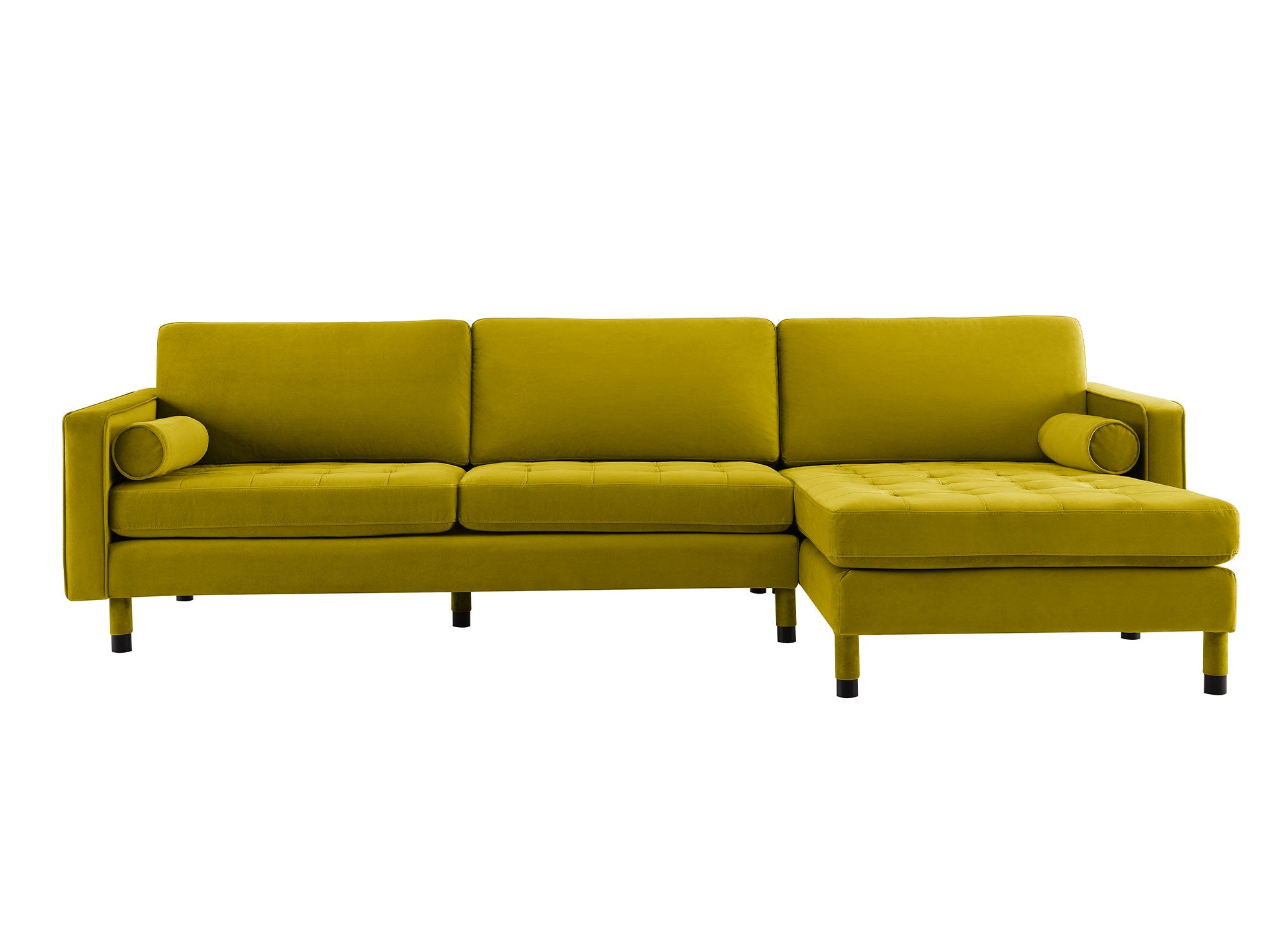 Sofá esquinero escandinavo SALAMBO en terciopelo verde dorado - Esquina derecha