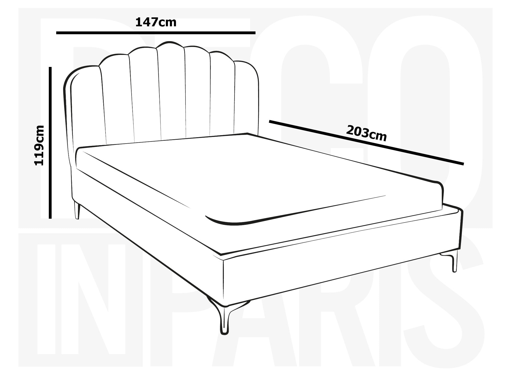 Cama doble MARION de terciopelo gris, 140 x 190 cm