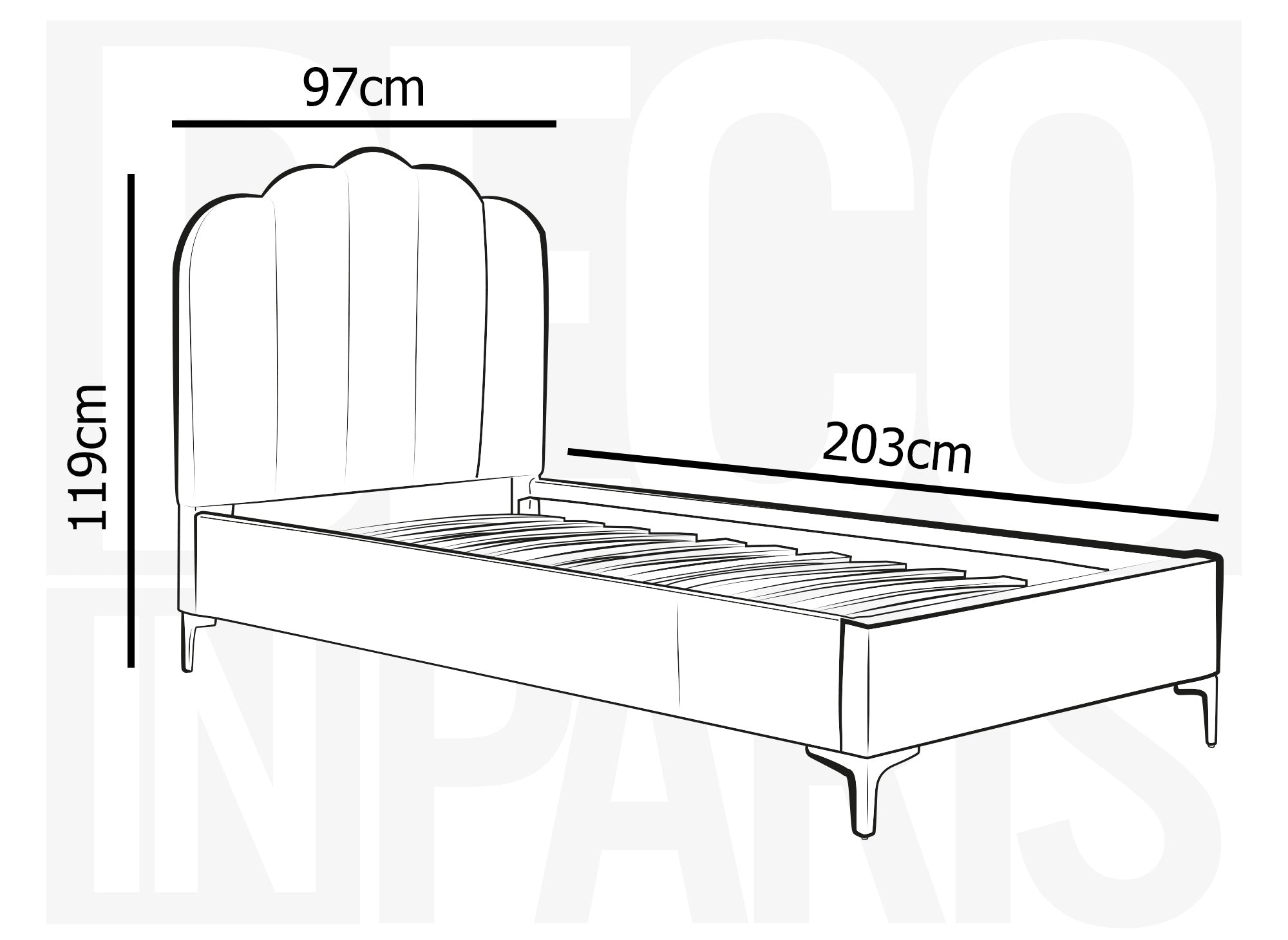 Cama individual MARION en terciopelo beige, 90x190 cm