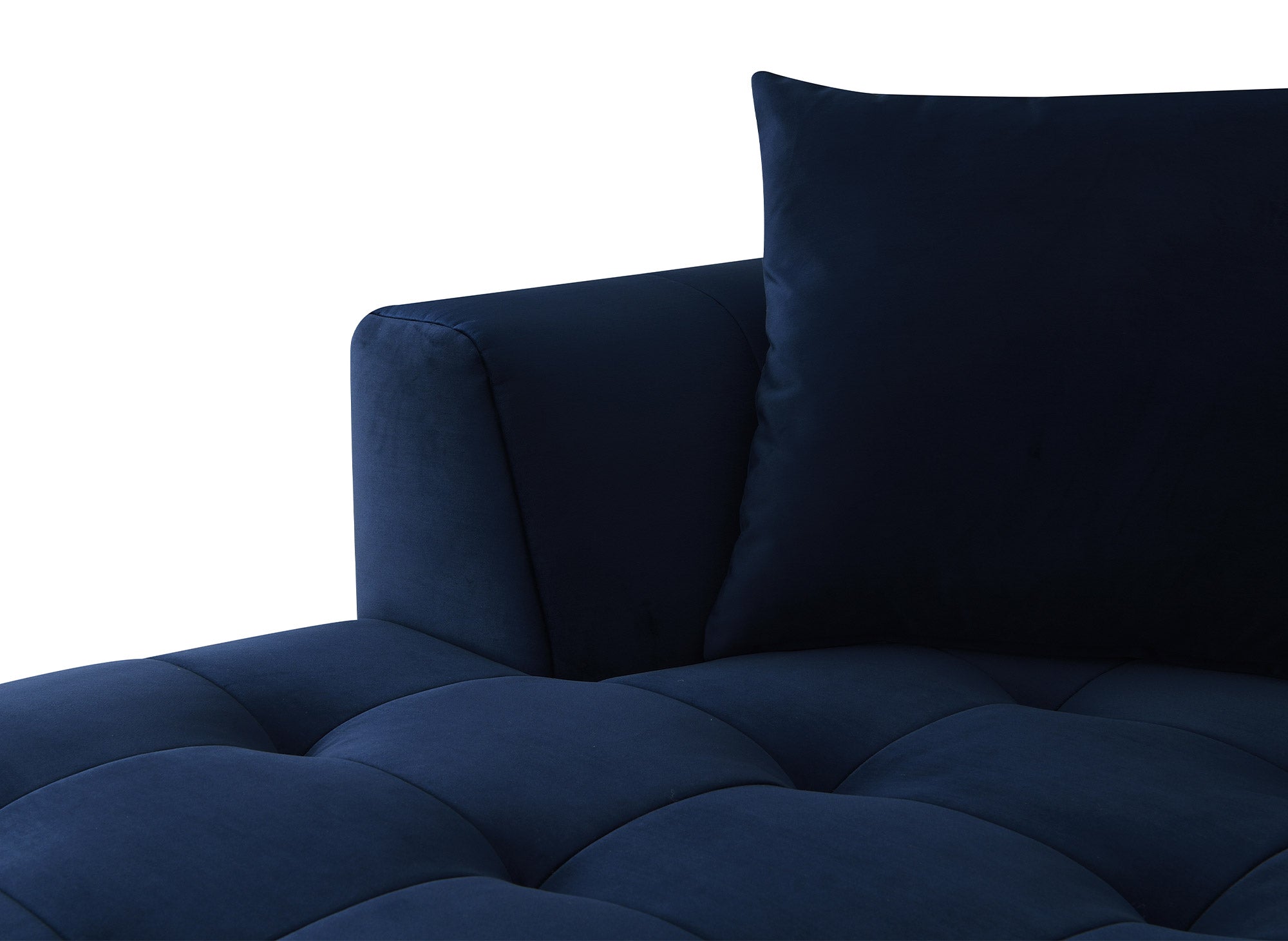Sofá esquinero KELIA con chaise longue en terciopelo azul - Esquina izquierda