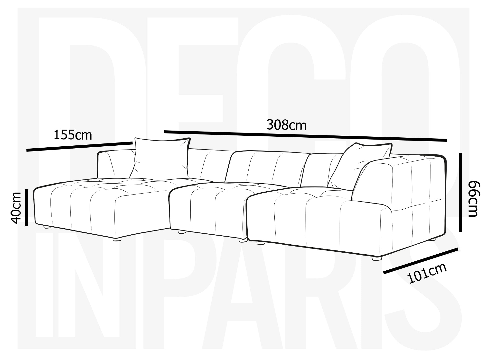 Sofá esquinero KELIA con chaise longue en terciopelo beige - Esquina izquierda