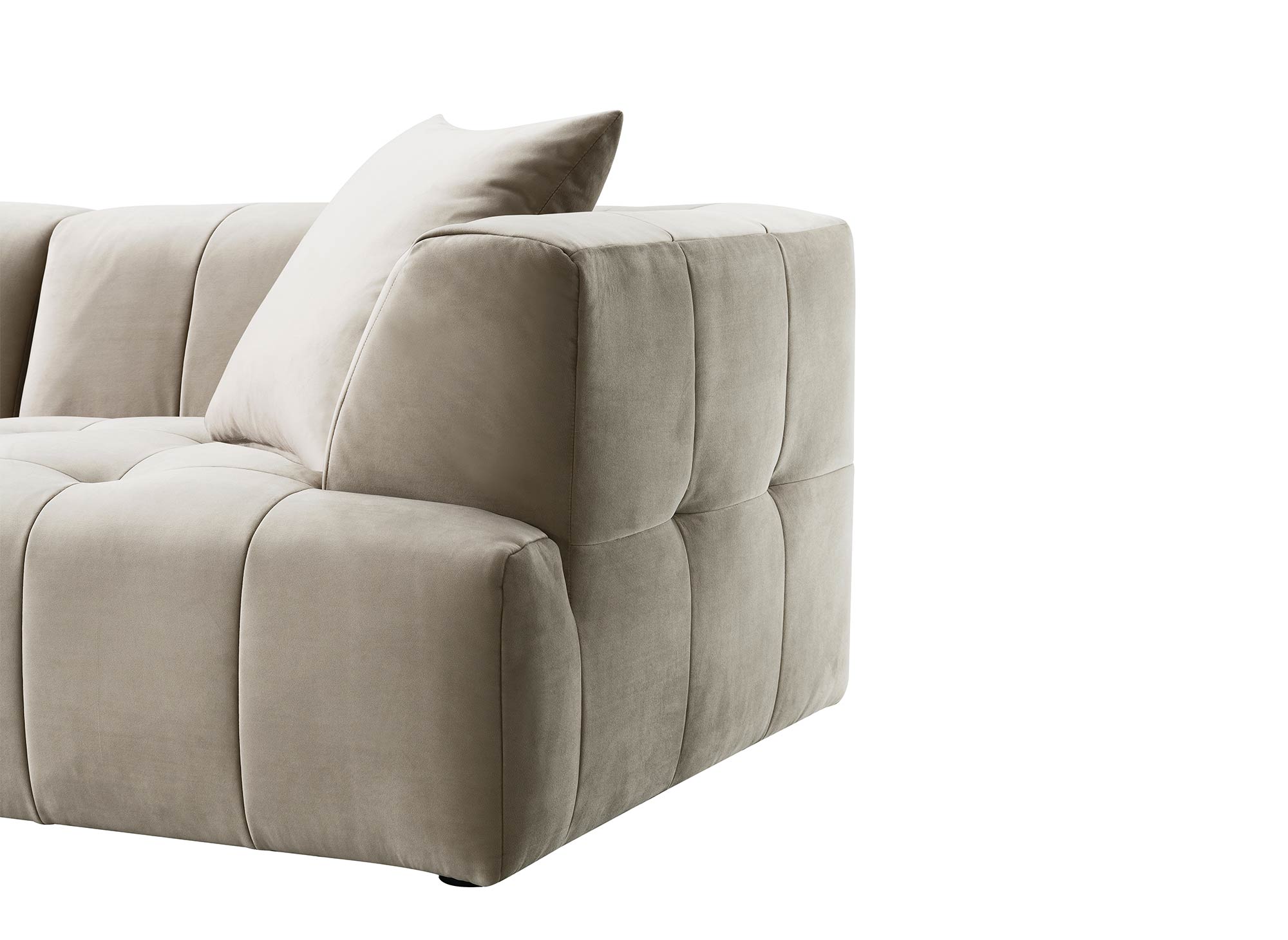 Sofá esquinero KELIA con chaise longue en terciopelo beige - Esquina izquierda