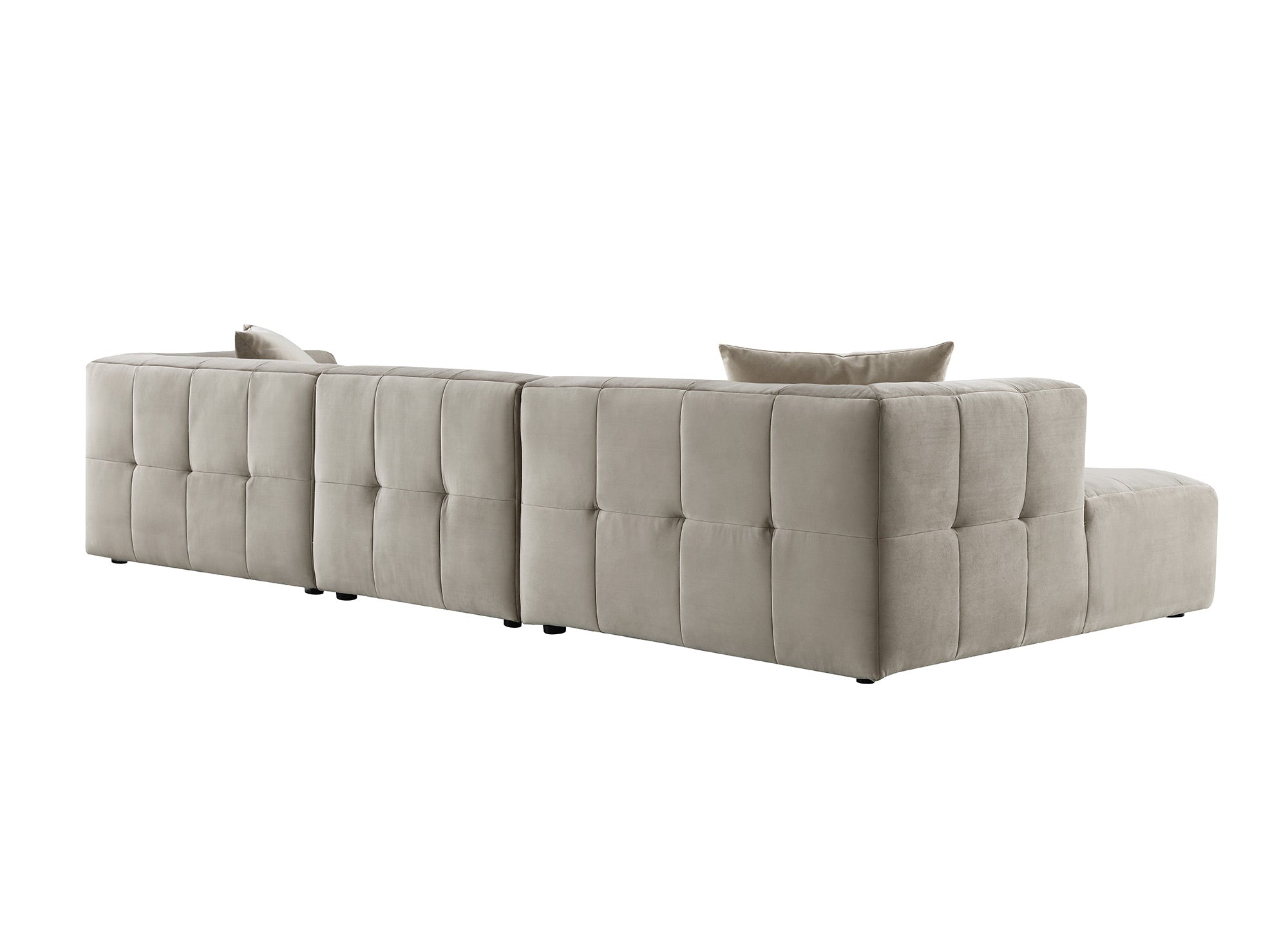 Sofá esquinero KELIA con chaise longue en terciopelo beige - Esquina izquierda