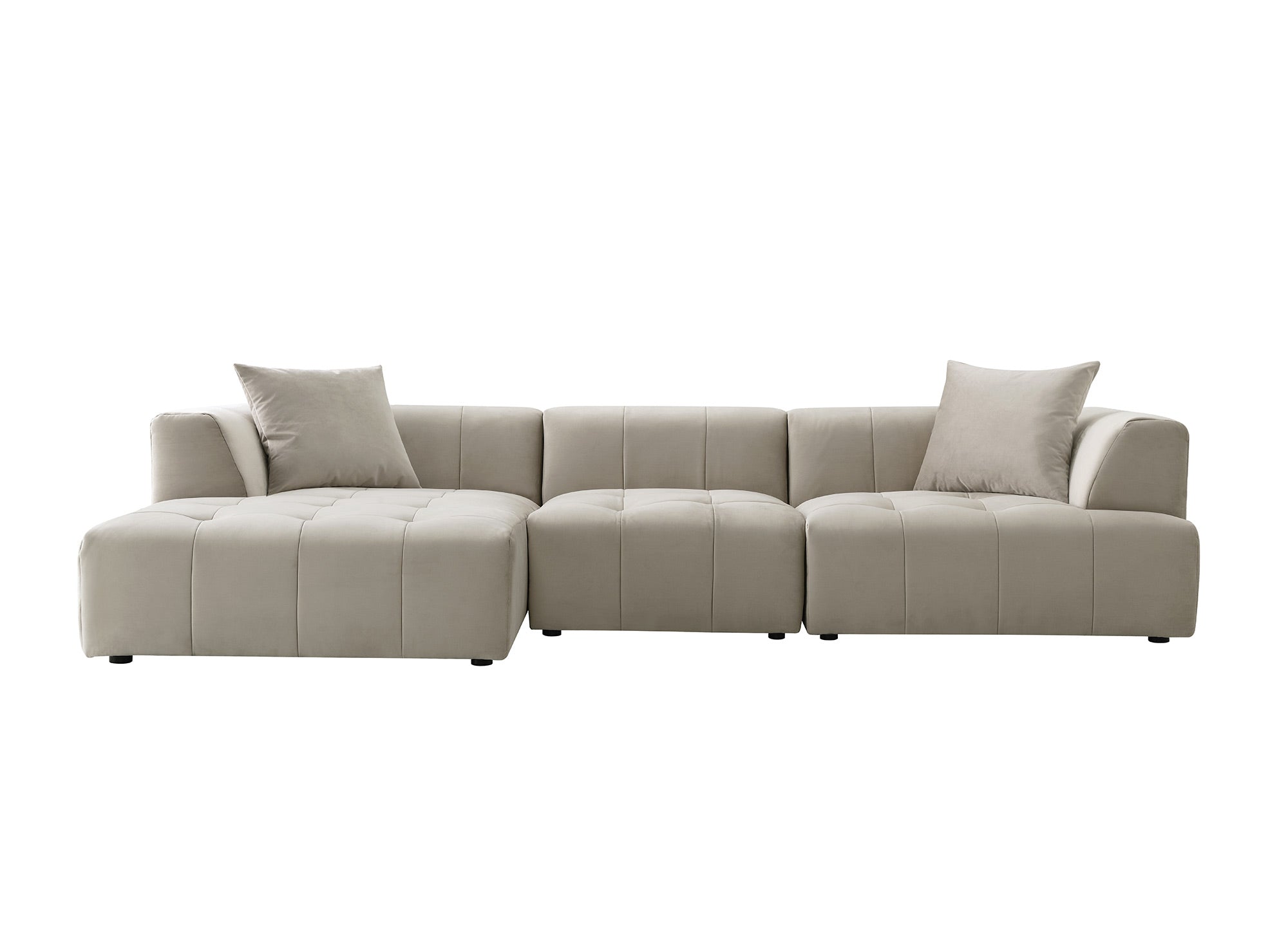 Sofá esquinero KELIA con chaise longue en terciopelo beige - Esquina izquierda