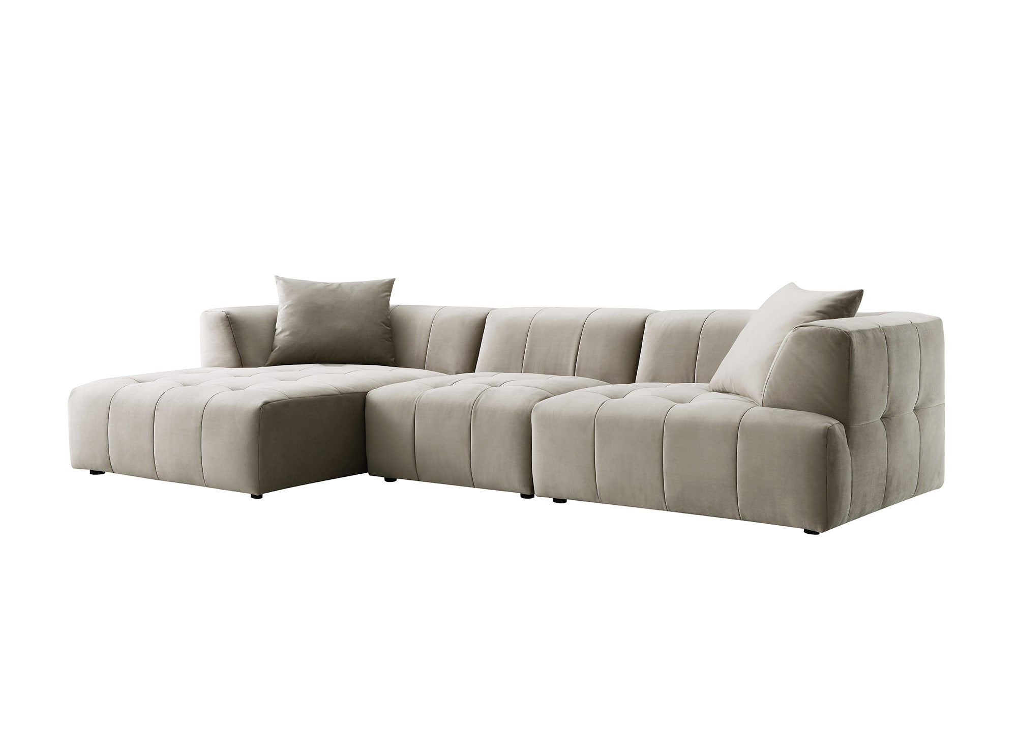 Sofá esquinero KELIA con chaise longue en terciopelo beige - Esquina izquierda