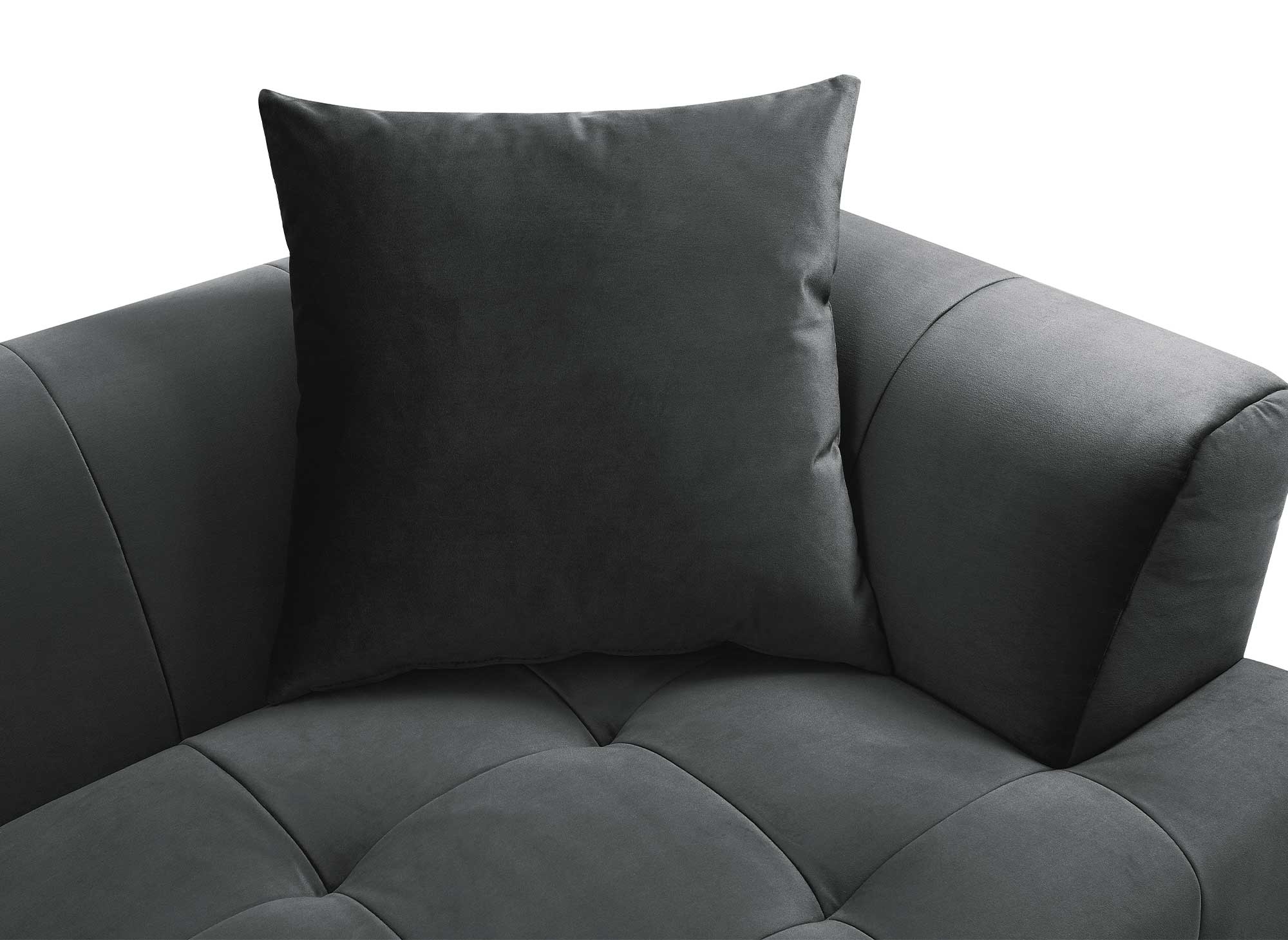 Sofá esquinero KELIA con chaise longue en terciopelo gris - Esquina derecha