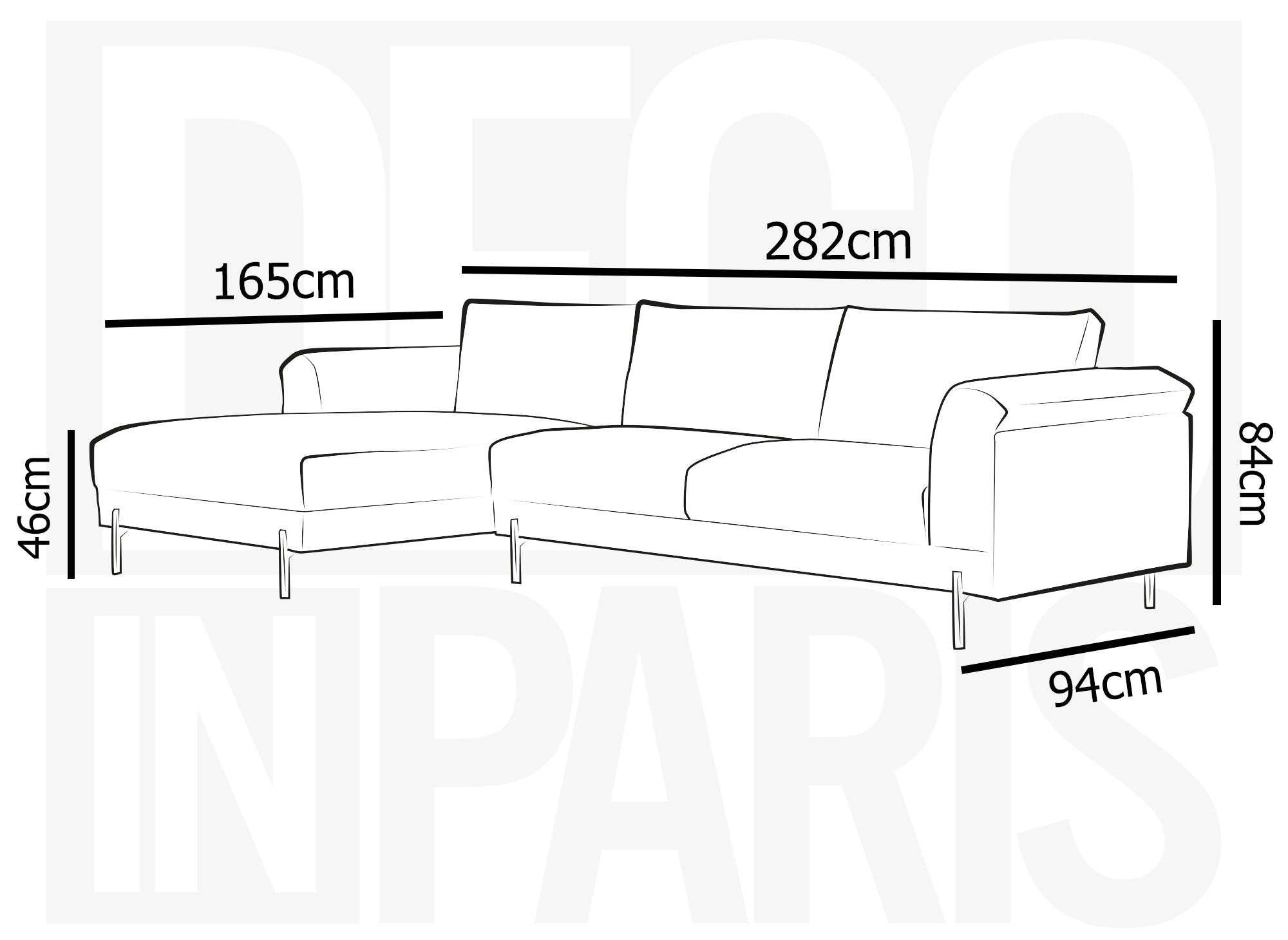 Sofá esquinero LEIA con chaise longue en tela gris oscuro - Esquina izquierda