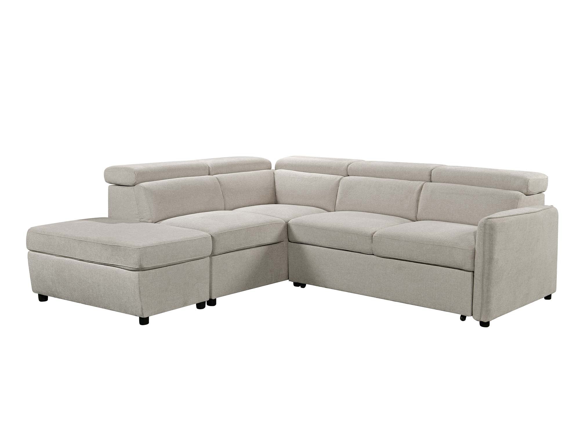 Sofá cama esquinero NAIROBI de tela beige - Esquina izquierda