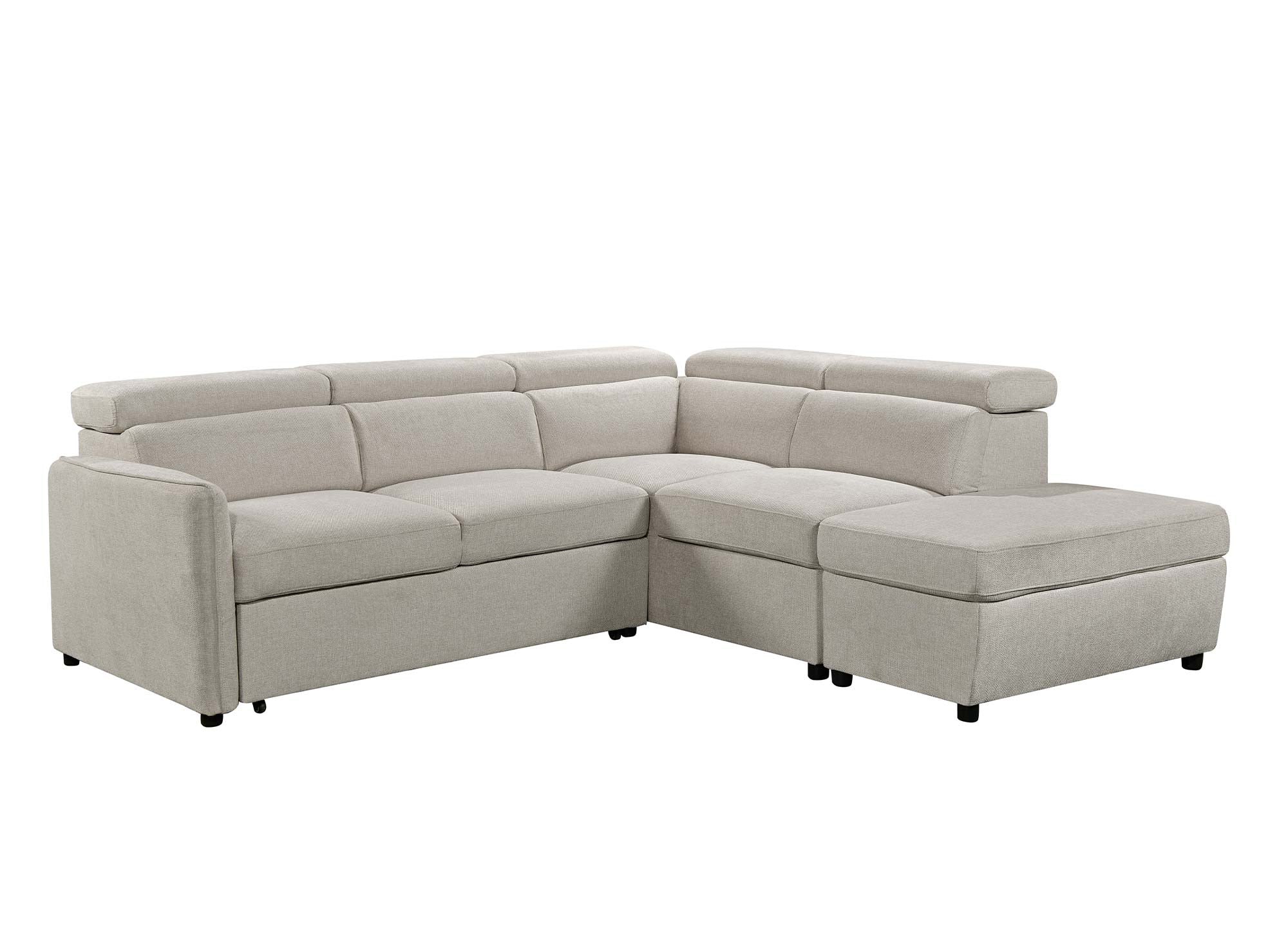 Sofá cama esquinero NAIROBI de tela beige - Esquina derecha