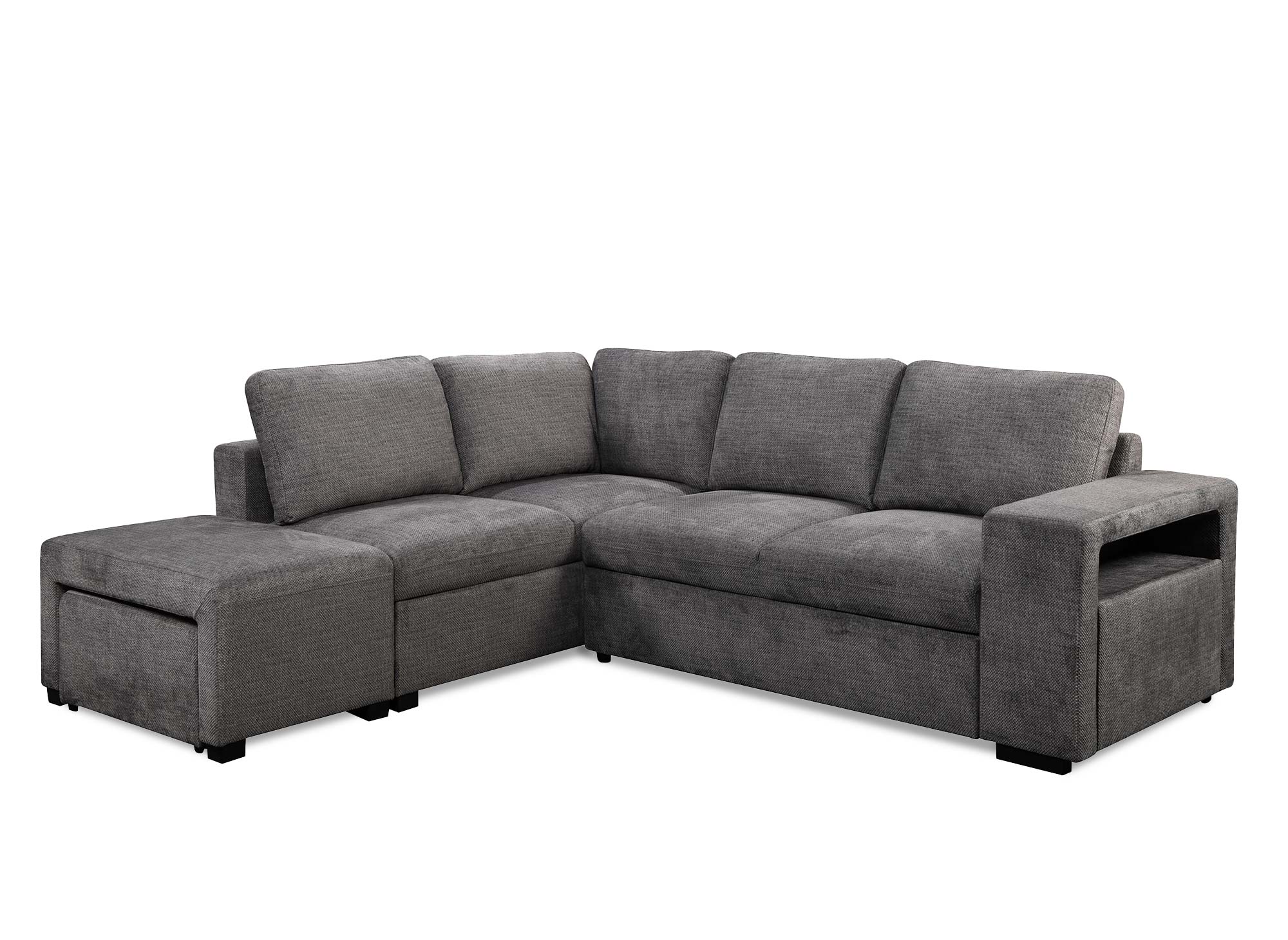 Sofá cama esquinero ALBAN en tela gris oscuro - Esquina izquierda